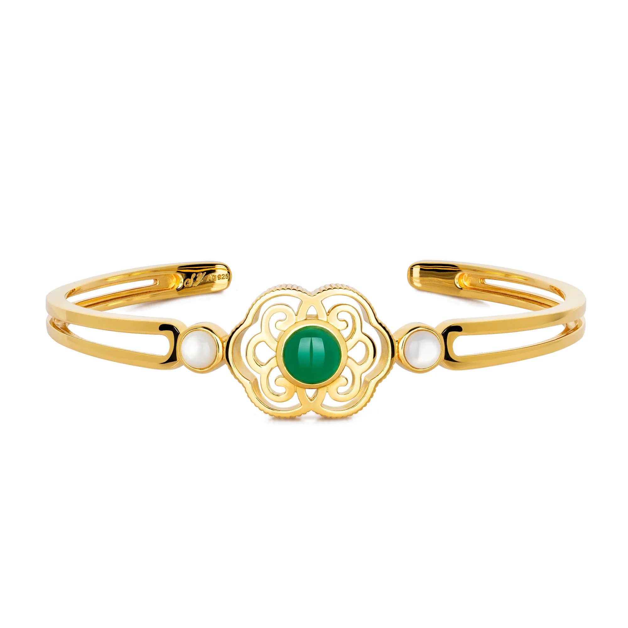 Blissful Ruyi Bangle Green Agate