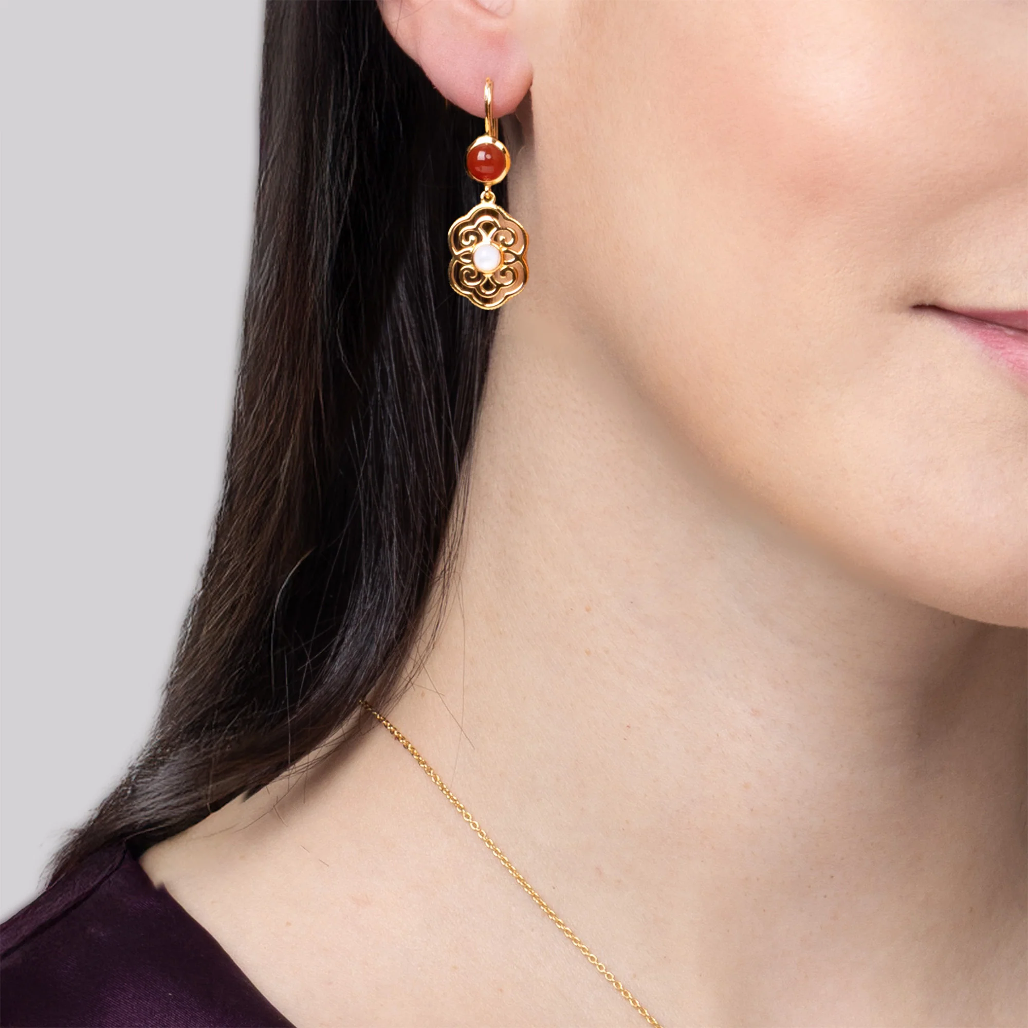 Blissful Ruyi Hook Earrings Carnelian - Image 2