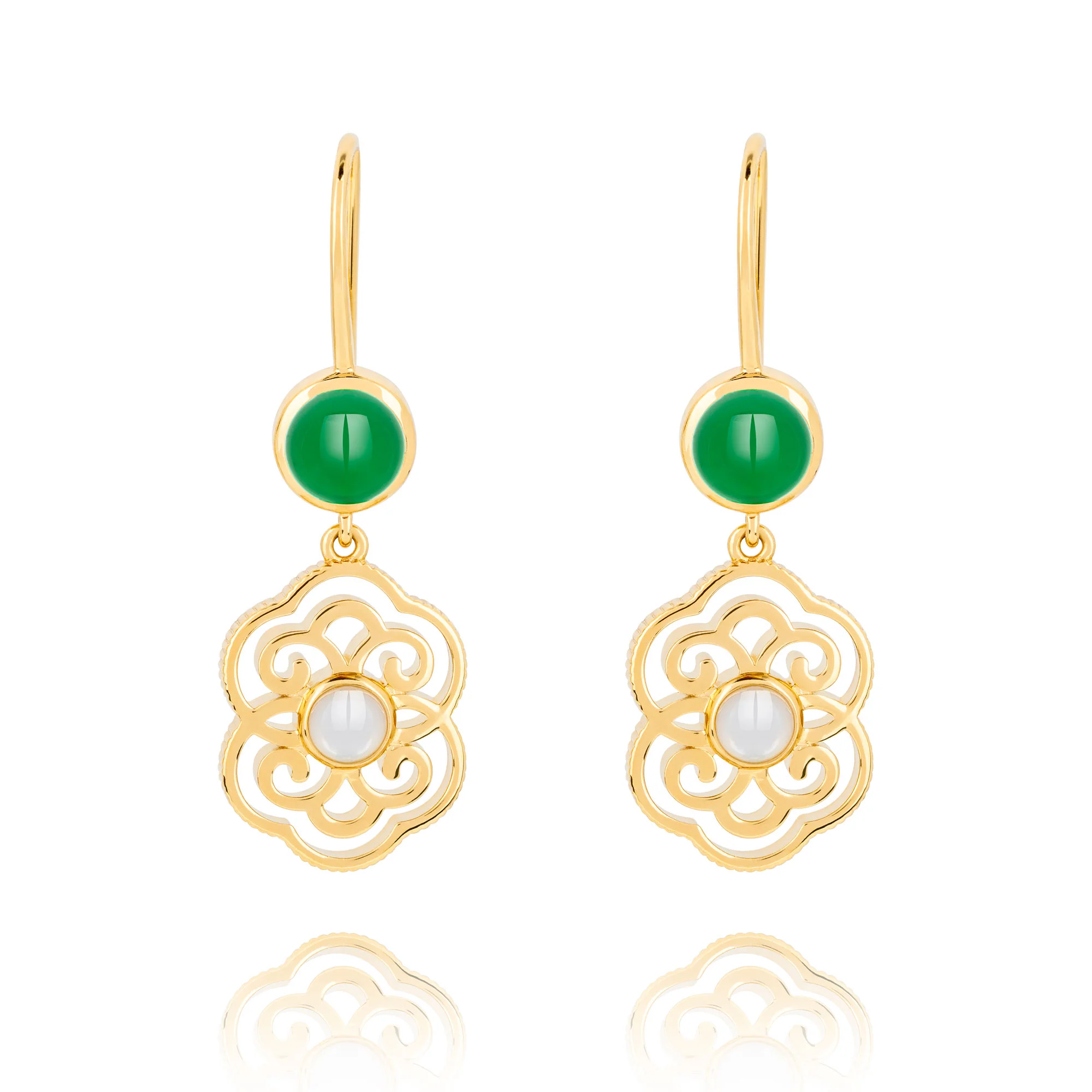 Blissful Ruyi Hook Earrings Green Agate