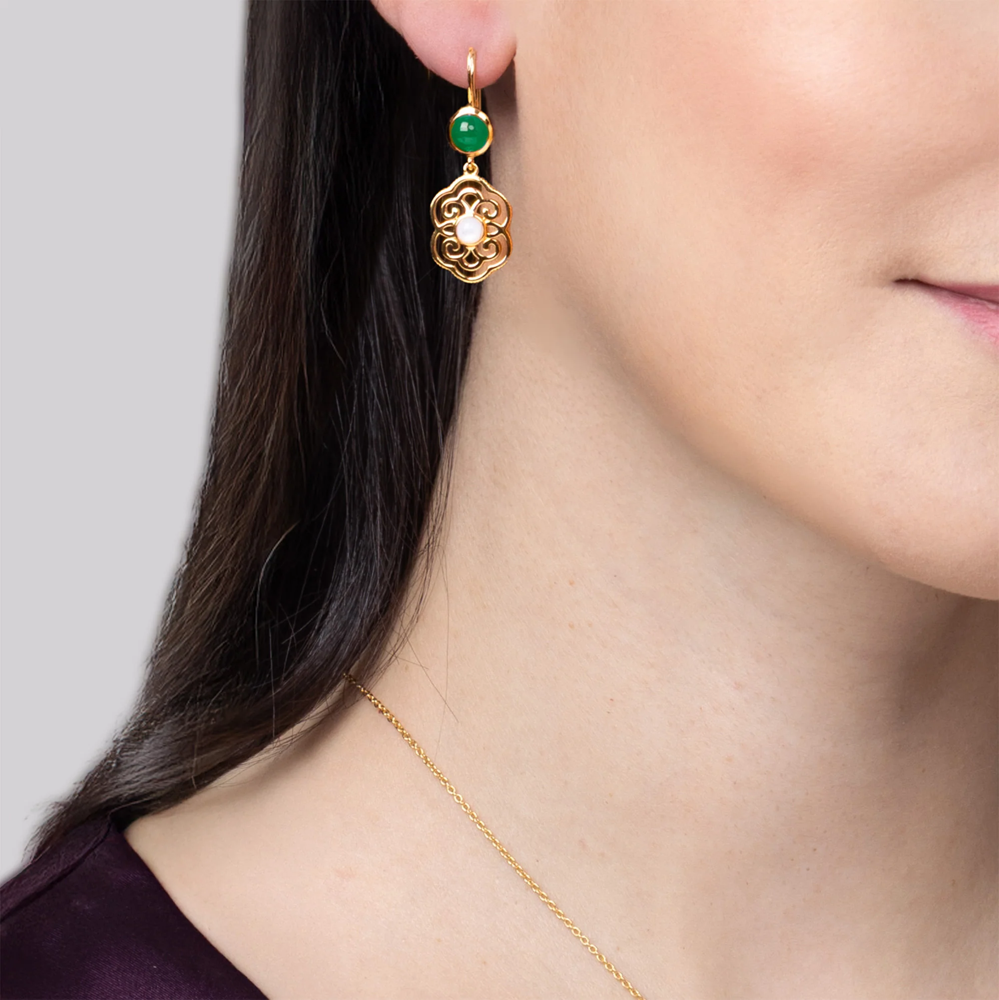 Blissful Ruyi Hook Earrings Green Agate - Image 2