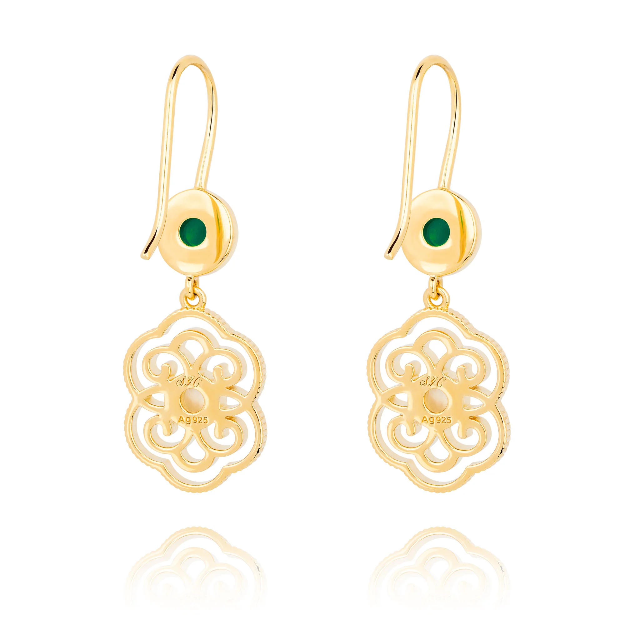 Blissful Ruyi Hook Earrings Green Agate - Image 4