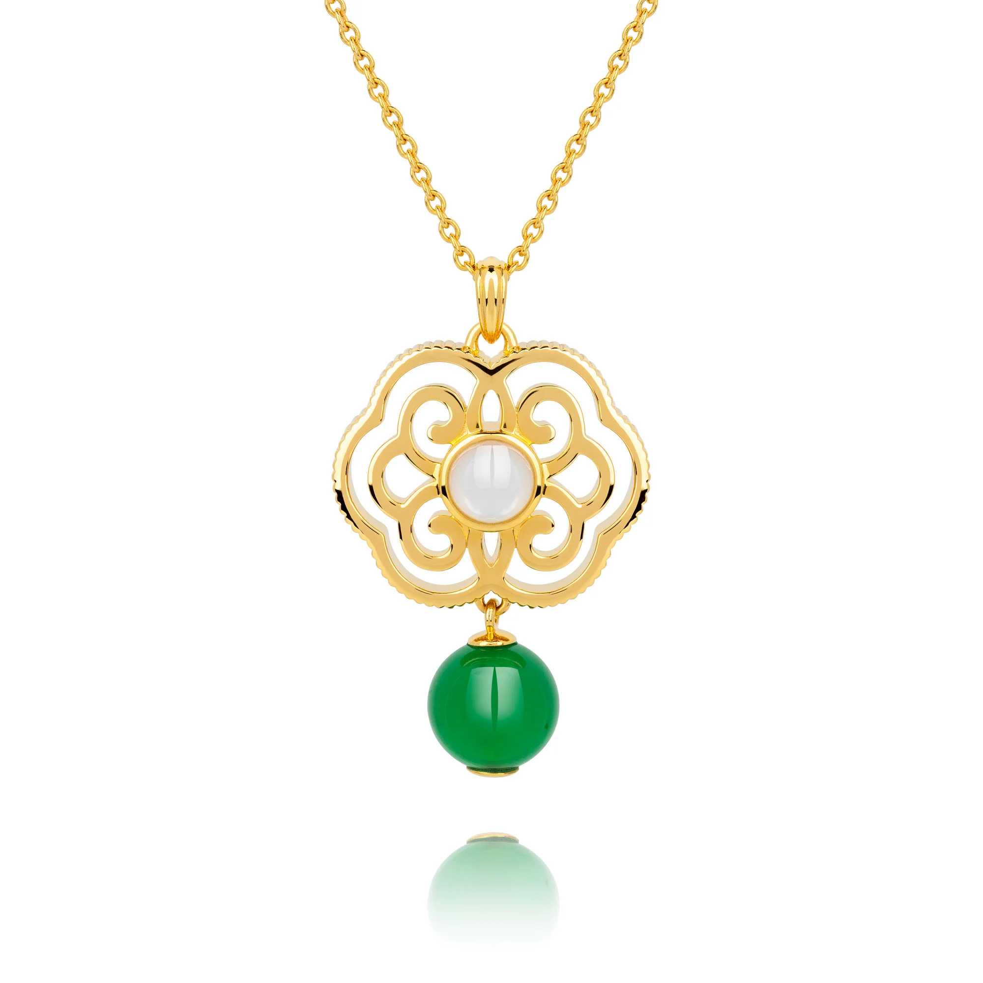 Blissful Ruyi Necklace Green Agate