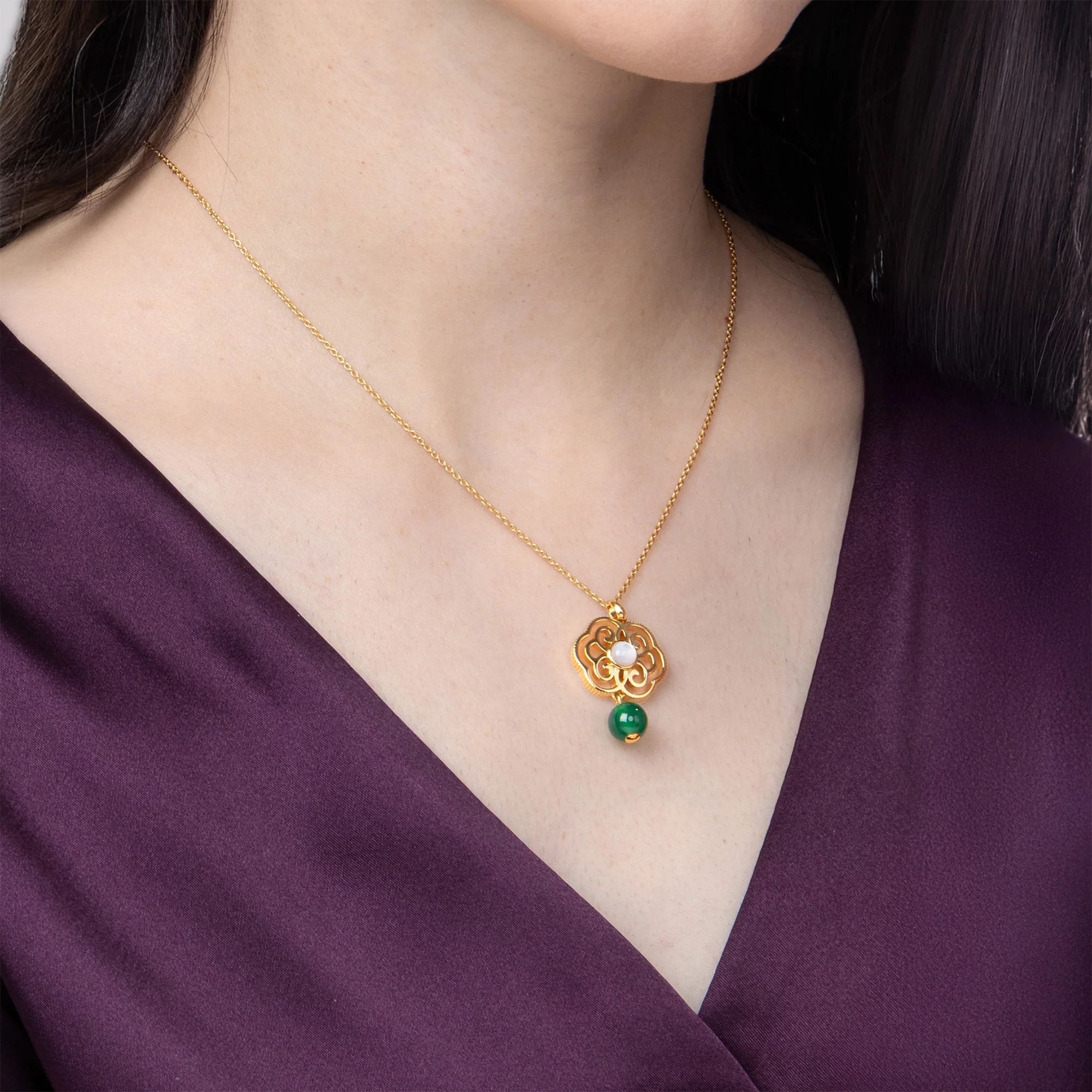 Blissful Ruyi Necklace Green Agate - Image 2