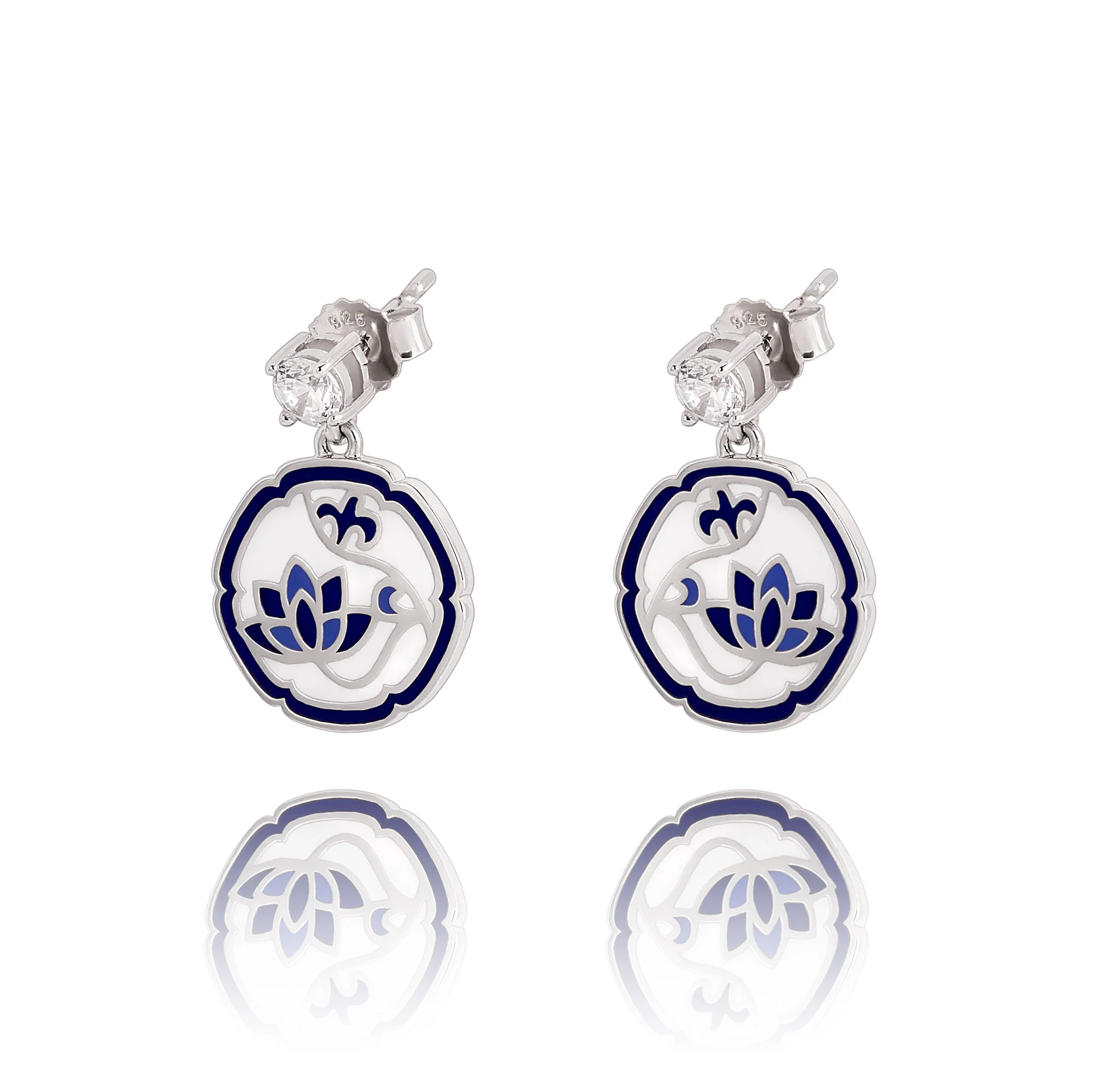 Blue and White Lotus Earrings - Image 2