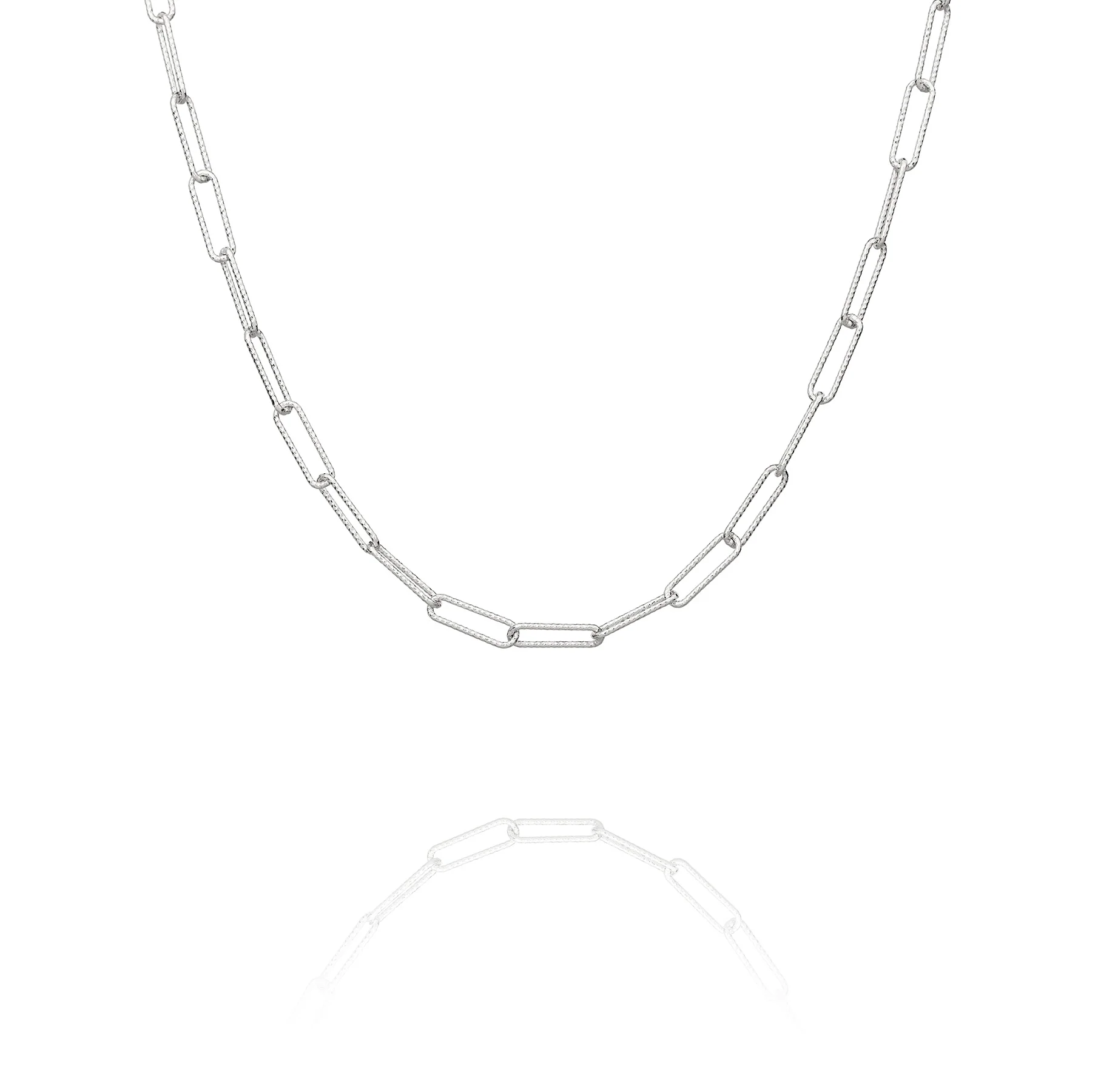 Diamond Cut Paperclip Chain Silver 24"