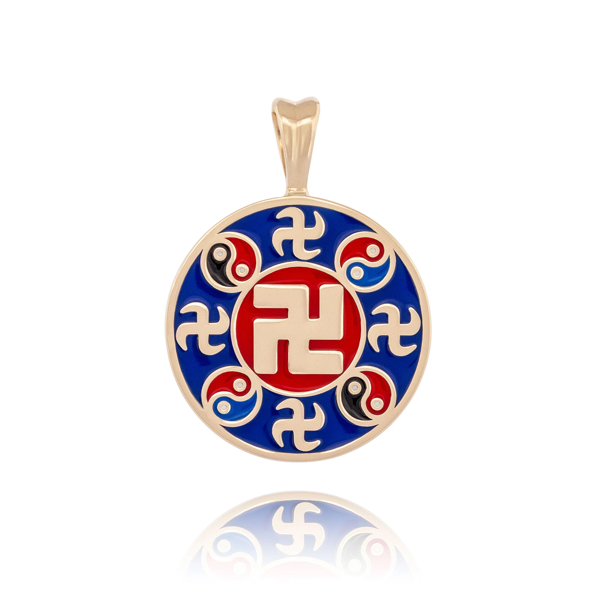 Falun Enamel Indigo Blue Pendant 10kt Yellow Gold 20mm