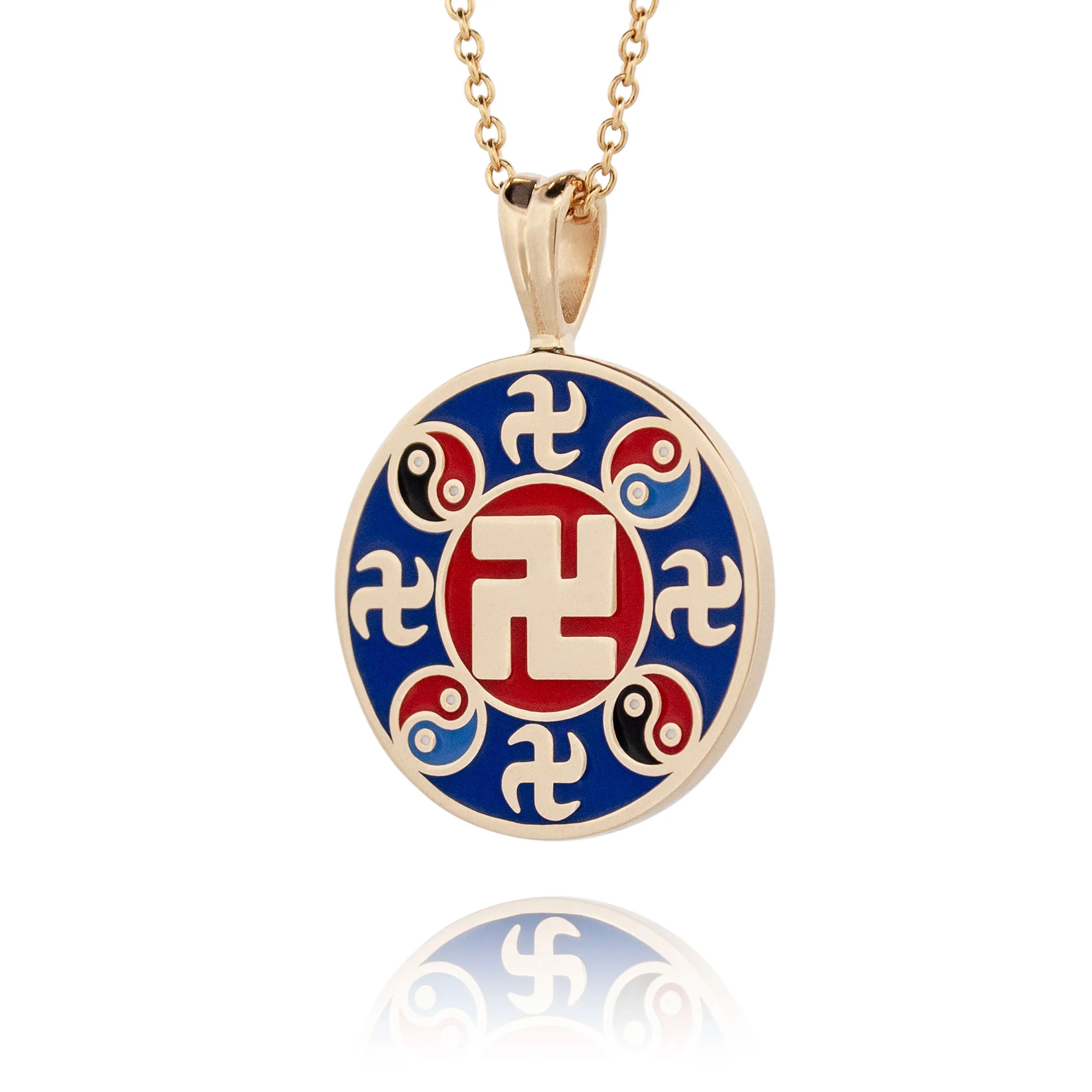 Falun Enamel Indigo Blue Pendant 10kt Yellow Gold 20mm - Image 2