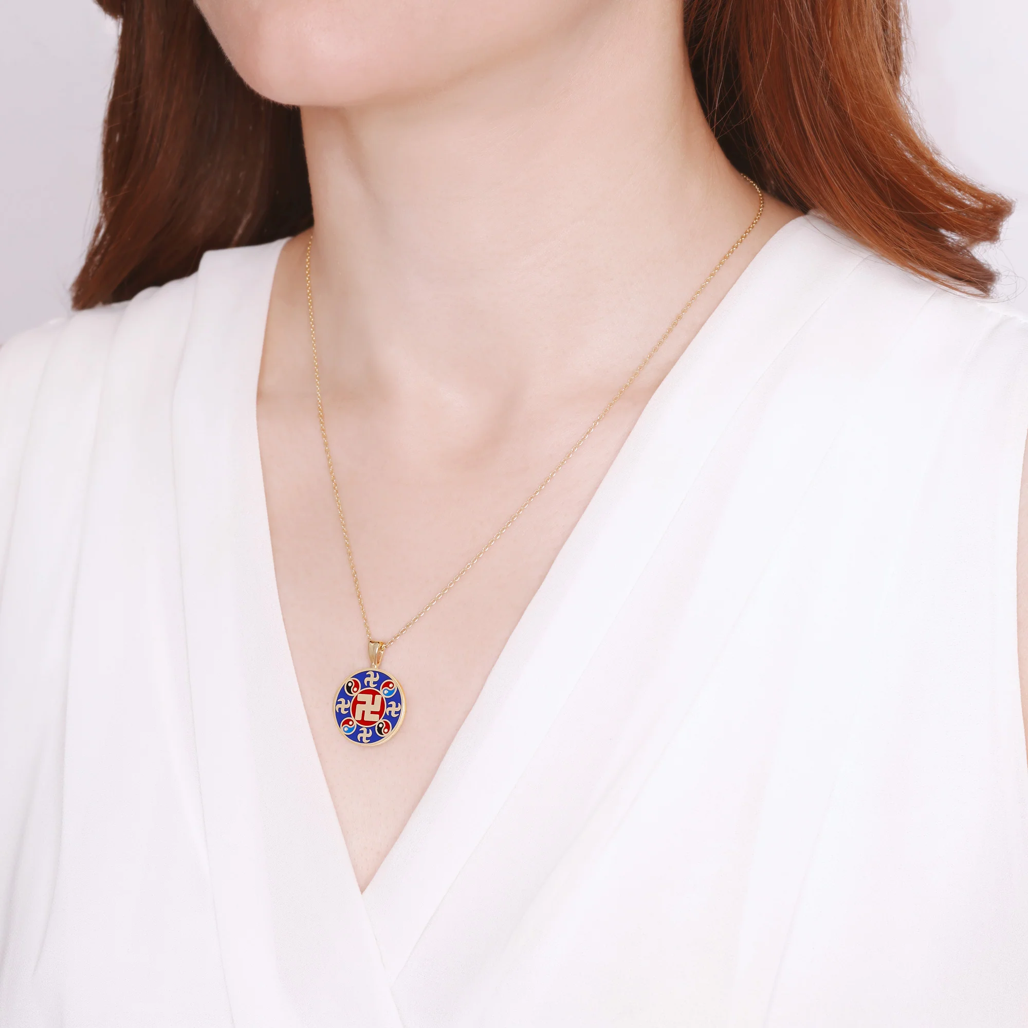 Falun Enamel Indigo Blue Pendant 10kt Yellow Gold 20mm - Image 4