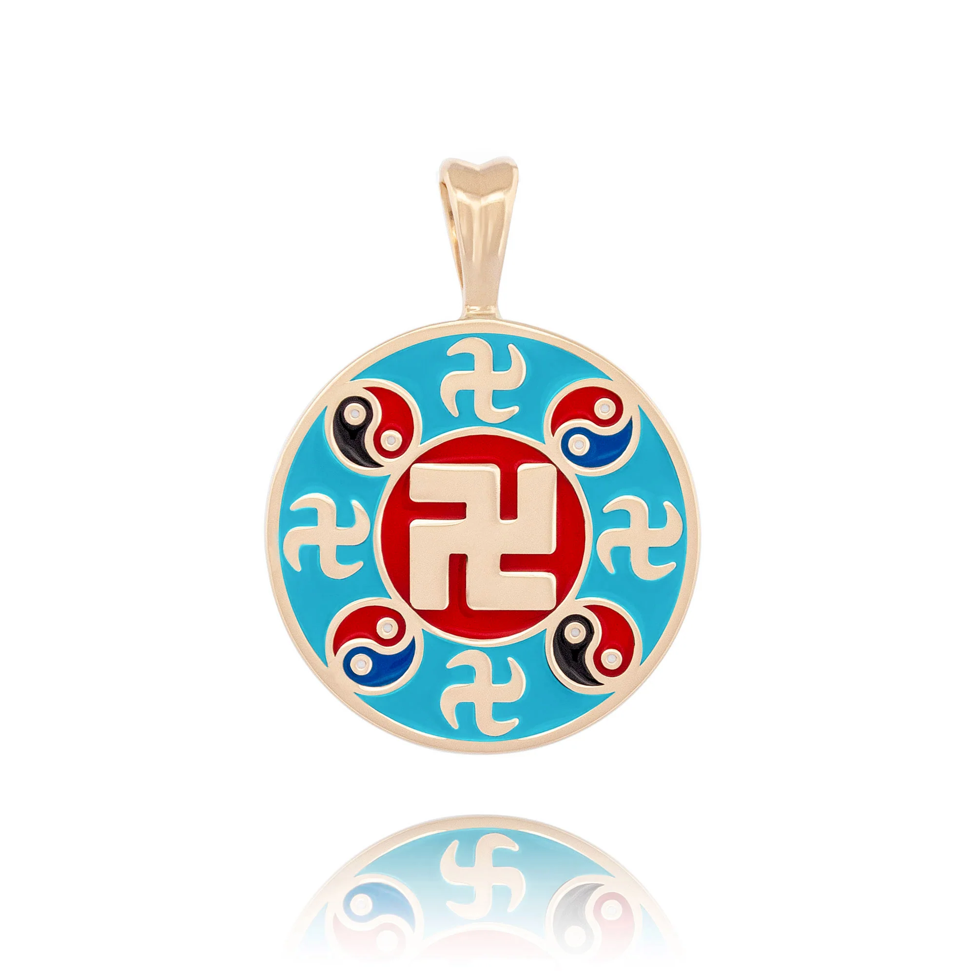 Falun Enamel Teal Pendant 10kt Yellow Gold 20mm