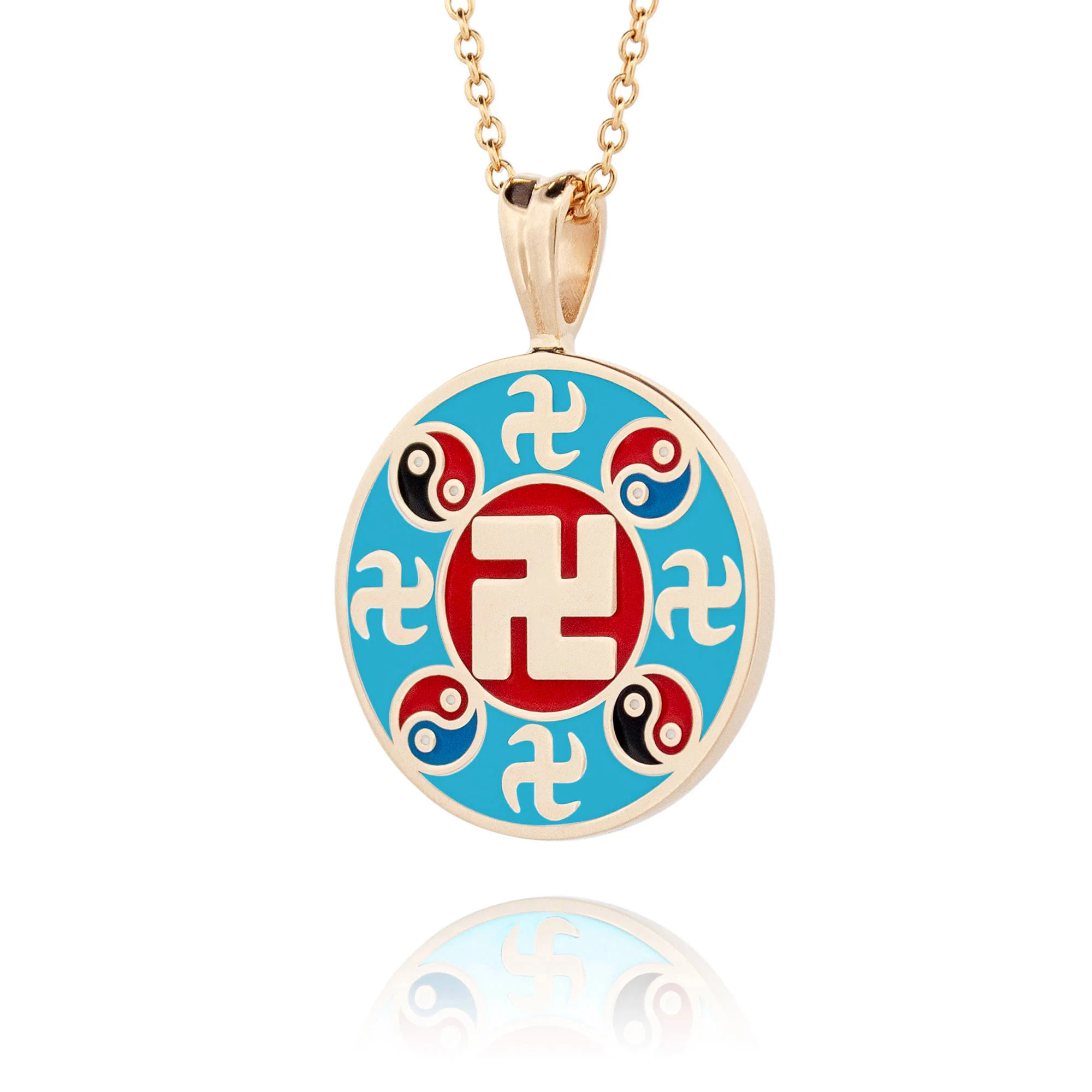 Falun Enamel Teal Pendant 10kt Yellow Gold 20mm - Image 2