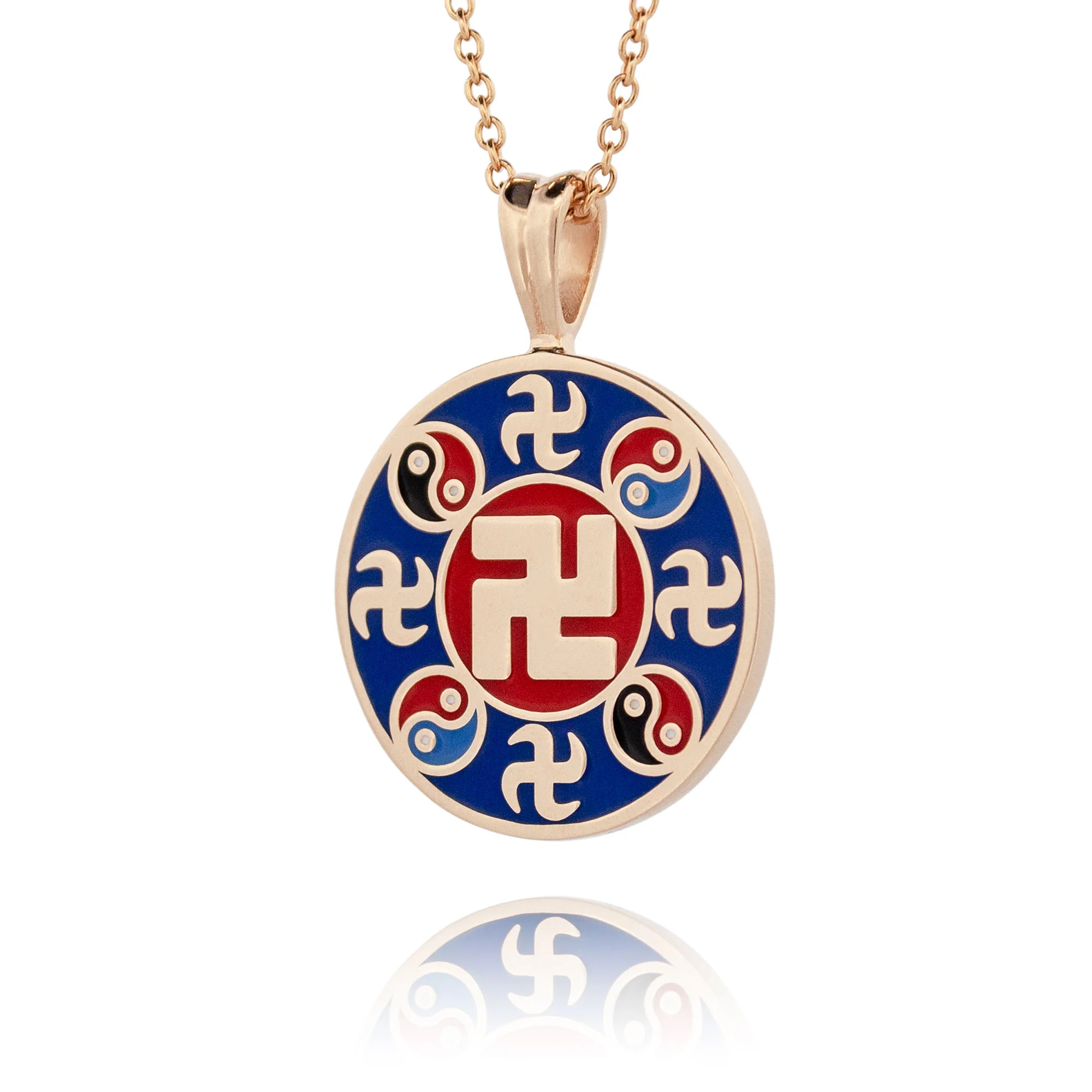 Falun Enamel Indigo Blue Pendant 18kt Yellow Gold 20mm - Image 2