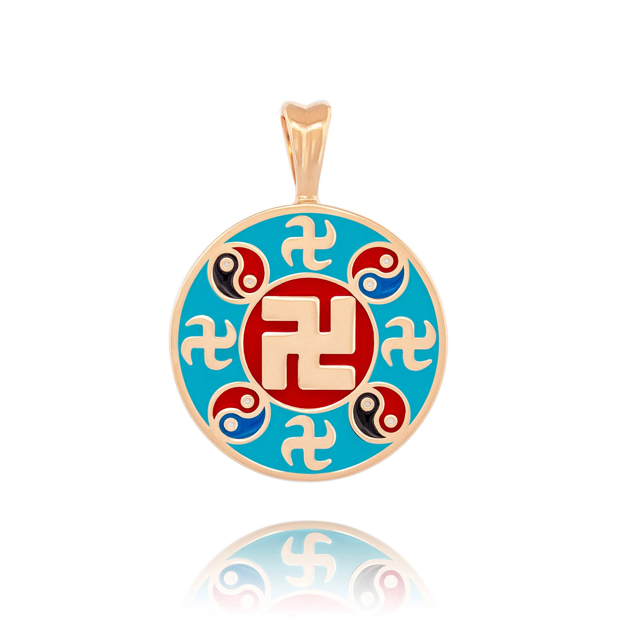 Falun Enamel Teal Pendant 18kt Yellow Gold 20mm