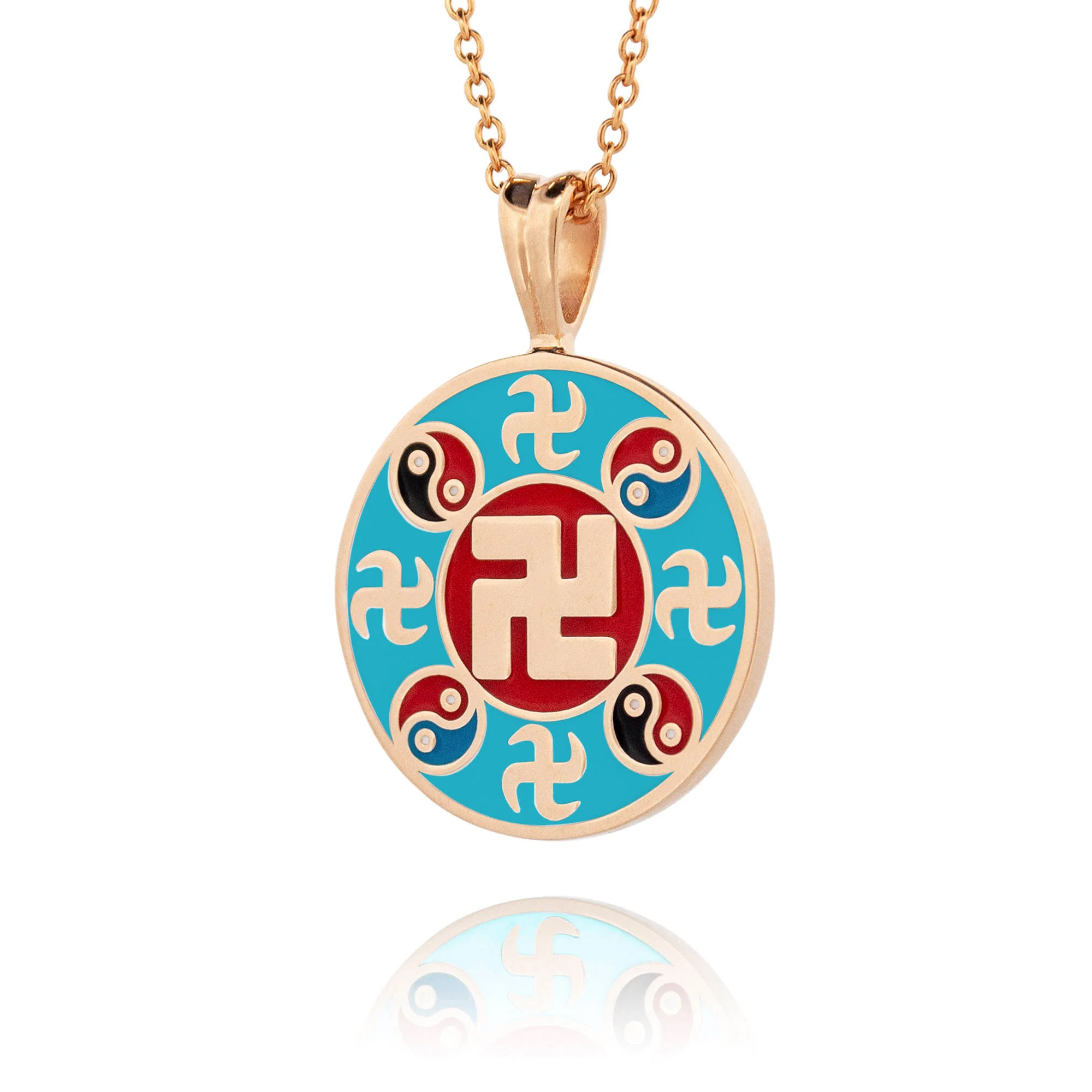 Falun Enamel Teal Pendant 18kt Yellow Gold 20mm - Image 2