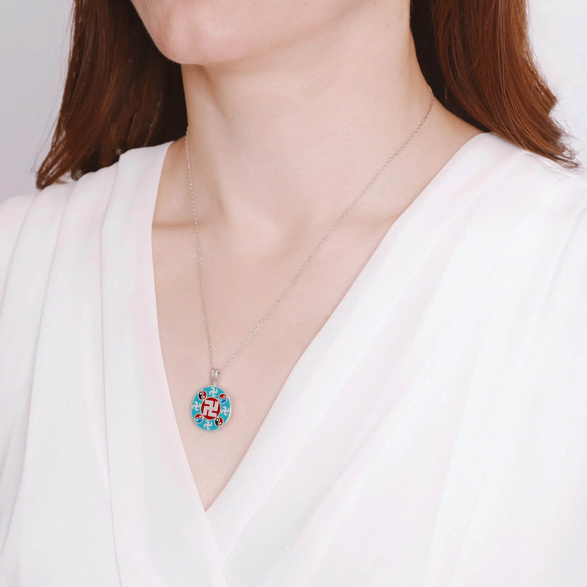 Falun Enamel Teal Pendant Silver 20mm - Image 4