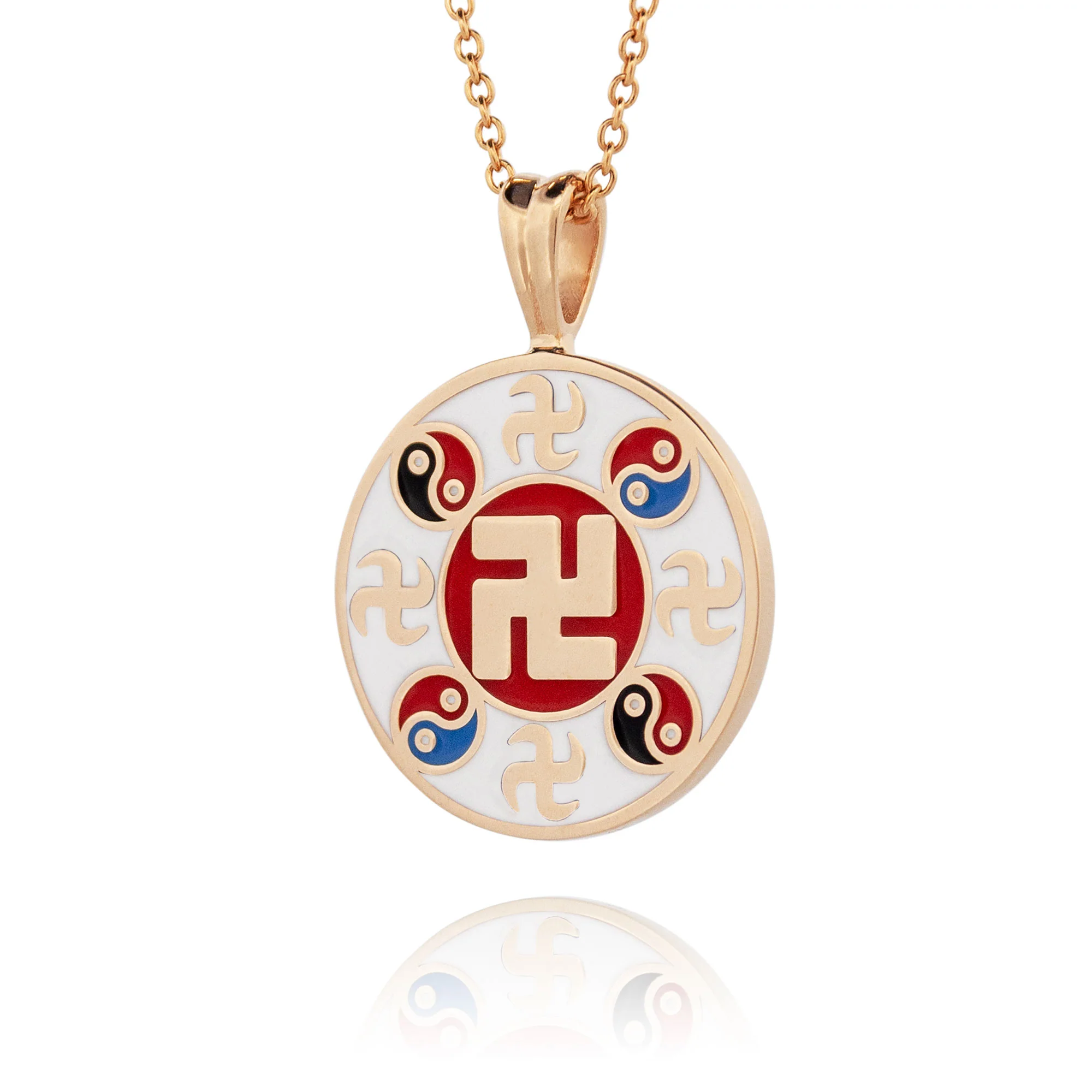 Falun Enamel White Pendant 18kt Yellow Gold 20mm - Image 2