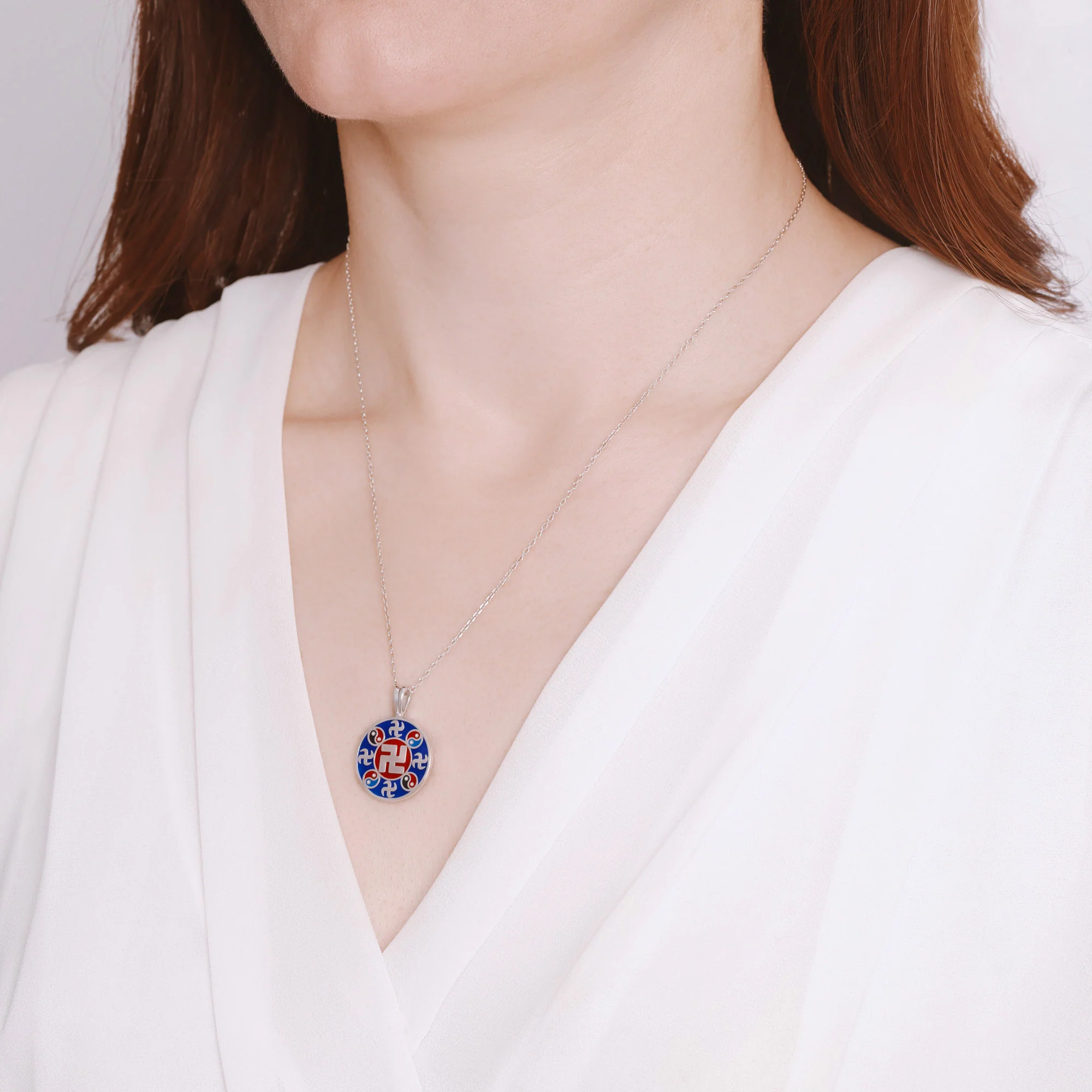 Falun Enamel Indigo Blue Pendant Silver 20mm - Image 4