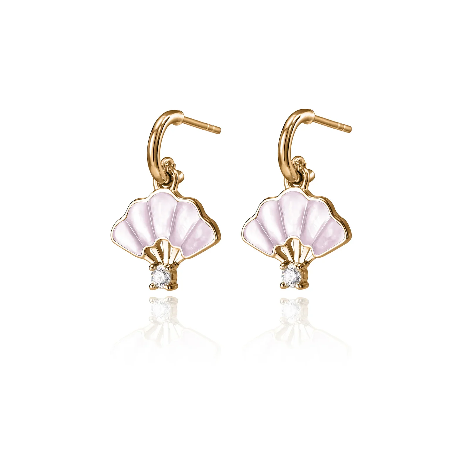 Floral Fan Dangle Earrings Gold with Pink Mother of Pearl - Image 3