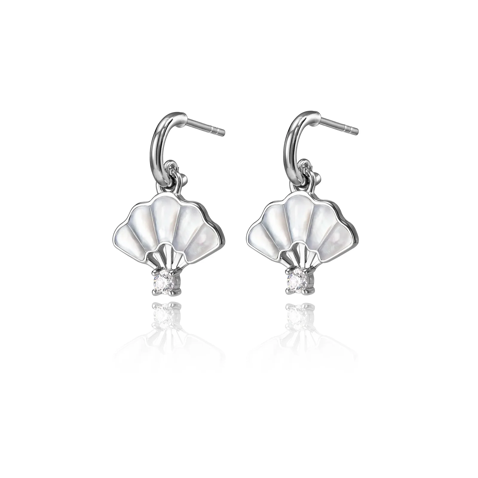 Floral Fan Dangle Earrings Silver with White Mother of Pearl - Image 3