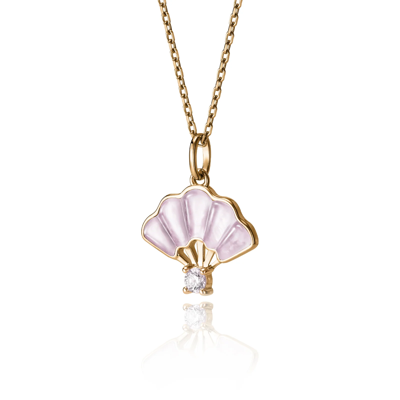 Floral Fan Necklace Gold with Pink Mother of Pearl - Image 3