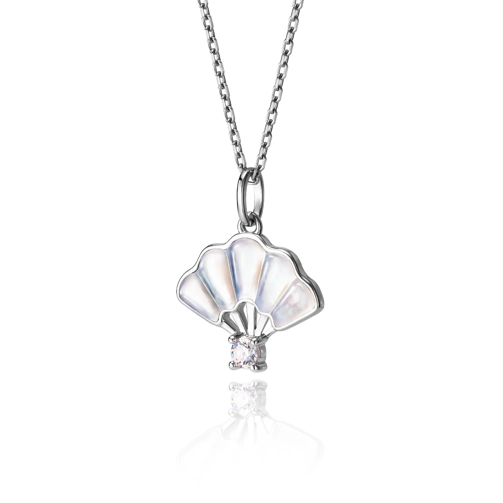 Floral Fan Necklace Silver with White Mother of Pearl - Image 3