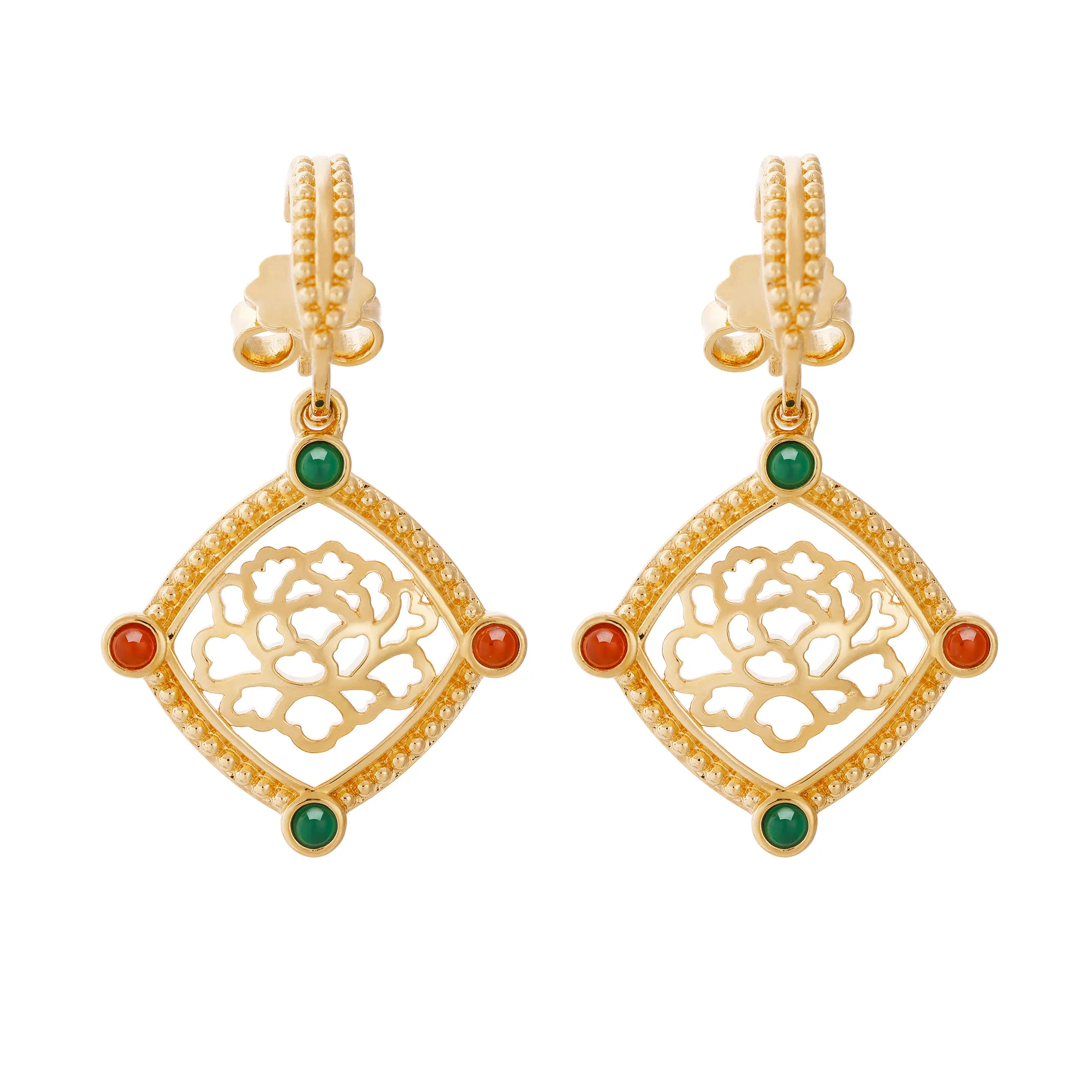 Golden Tang Peony Dangle Earrings