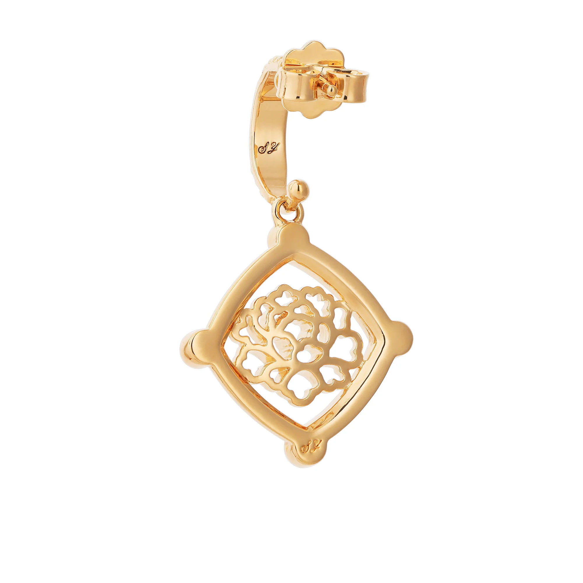 Golden Tang Peony Dangle Earrings - Image 3