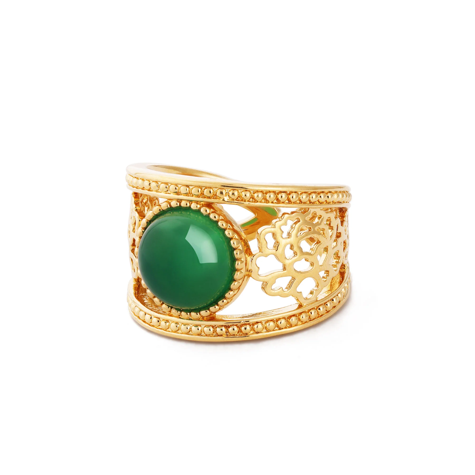 Golden Tang Peony Ring - Green - Image 2