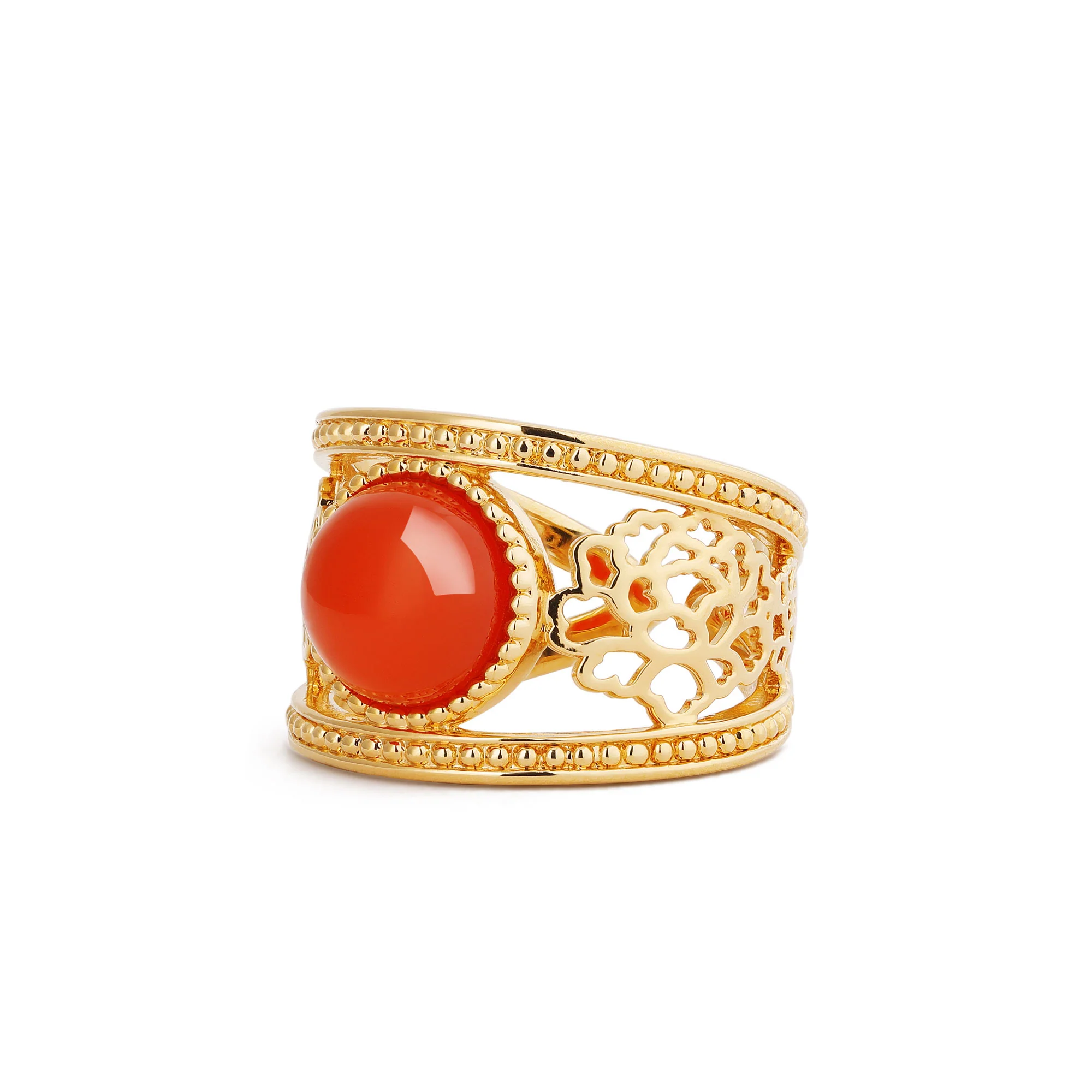 Golden Tang Peony Ring - Orange - Image 2