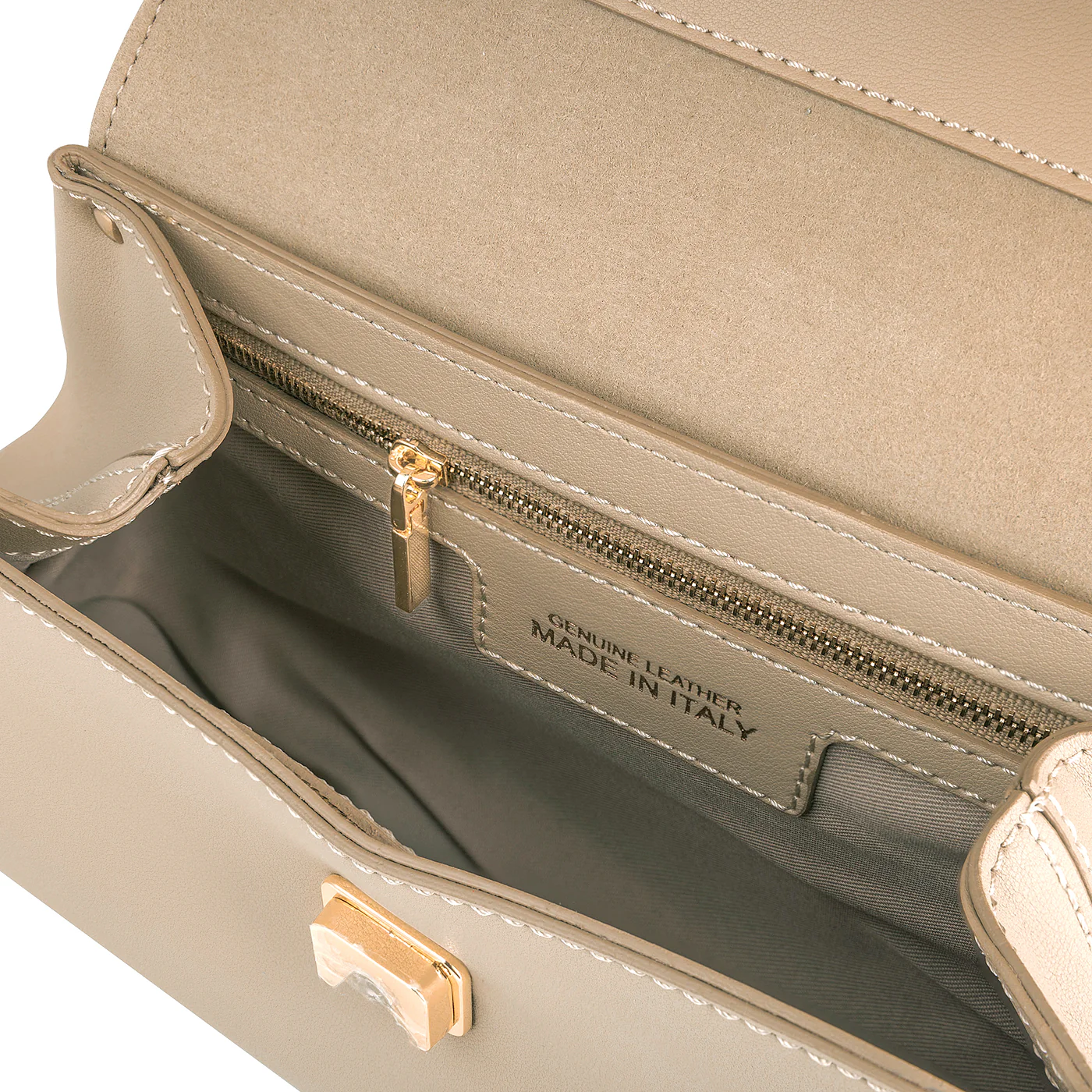 Italian Premium Leather Trapeze Bag Beige - Image 4