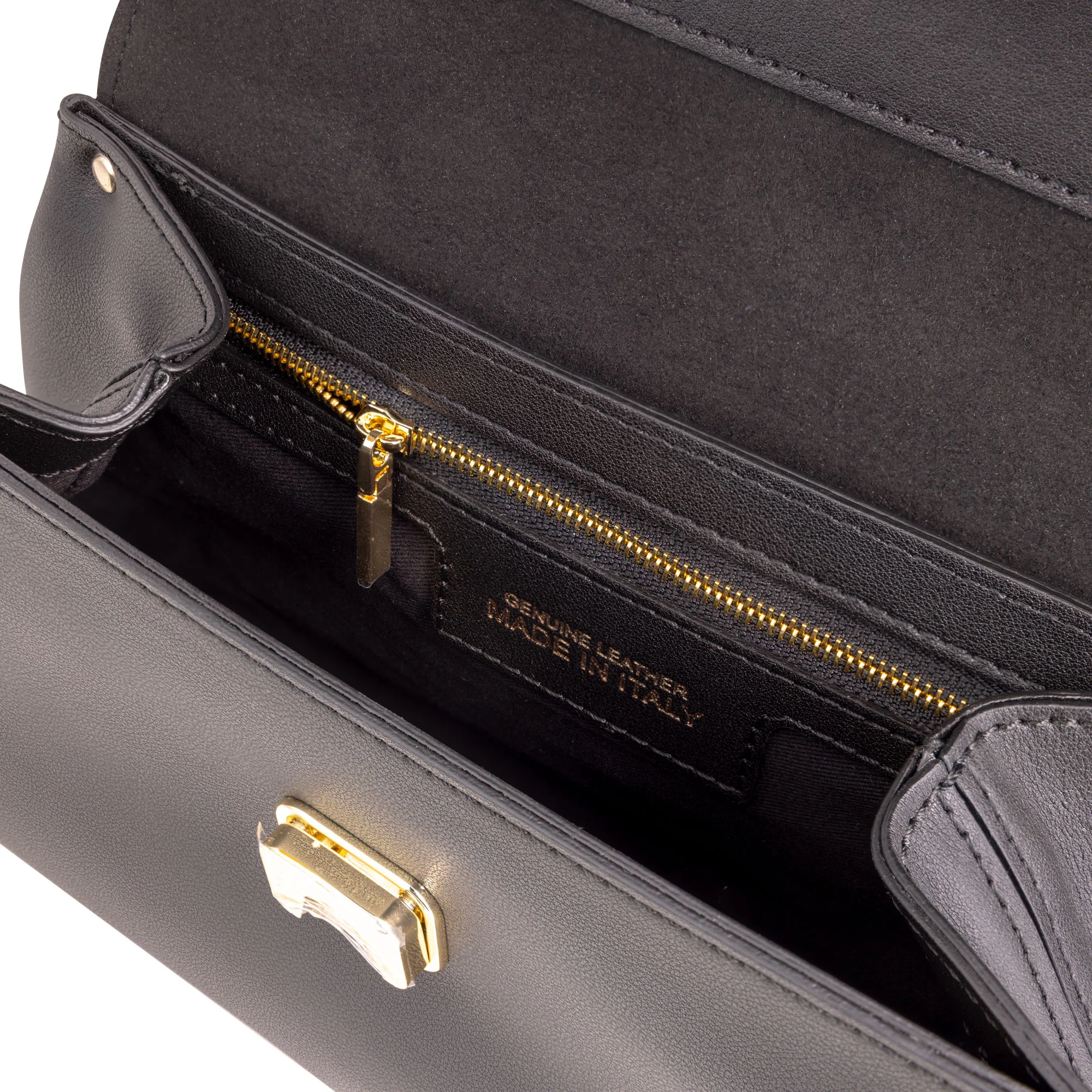 Italian Premium Leather Trapeze Bag Black - Image 4
