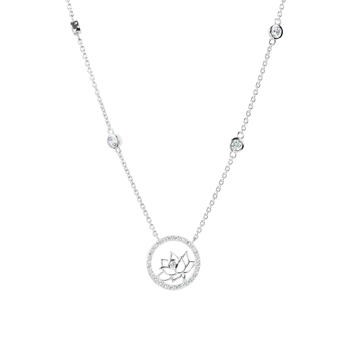 Lotus Fairies Necklace 17" Silver