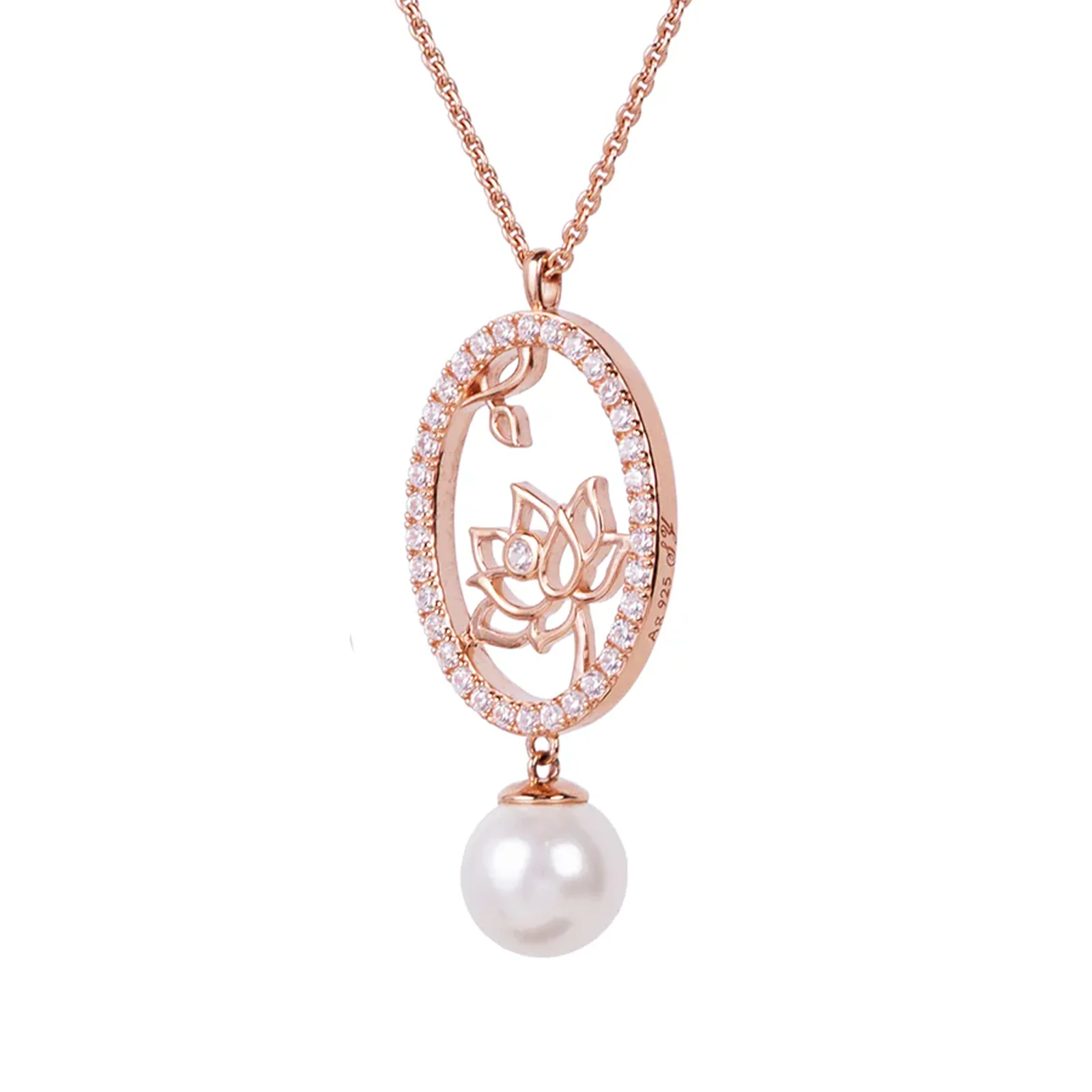 Lotus Fairies Oval Necklace Rose Gold - Image 2