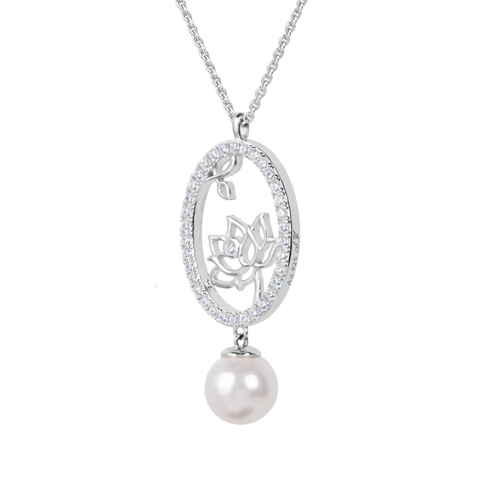 Lotus Fairies Oval Necklace Silver - Image 2