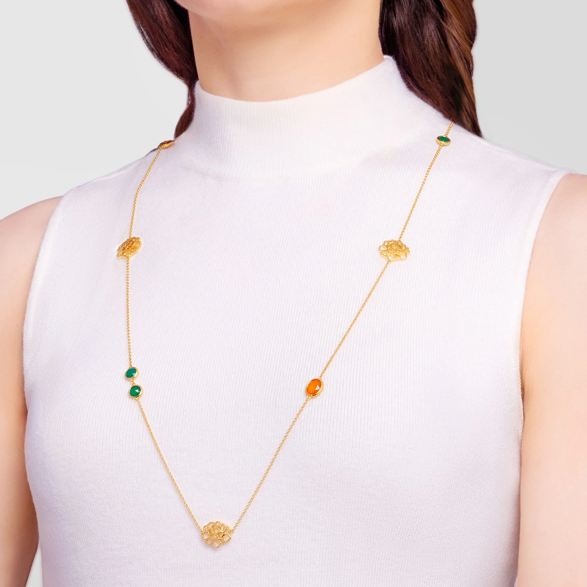Majestic Tang Peony Long Necklace Gold Vermeil - Image 3