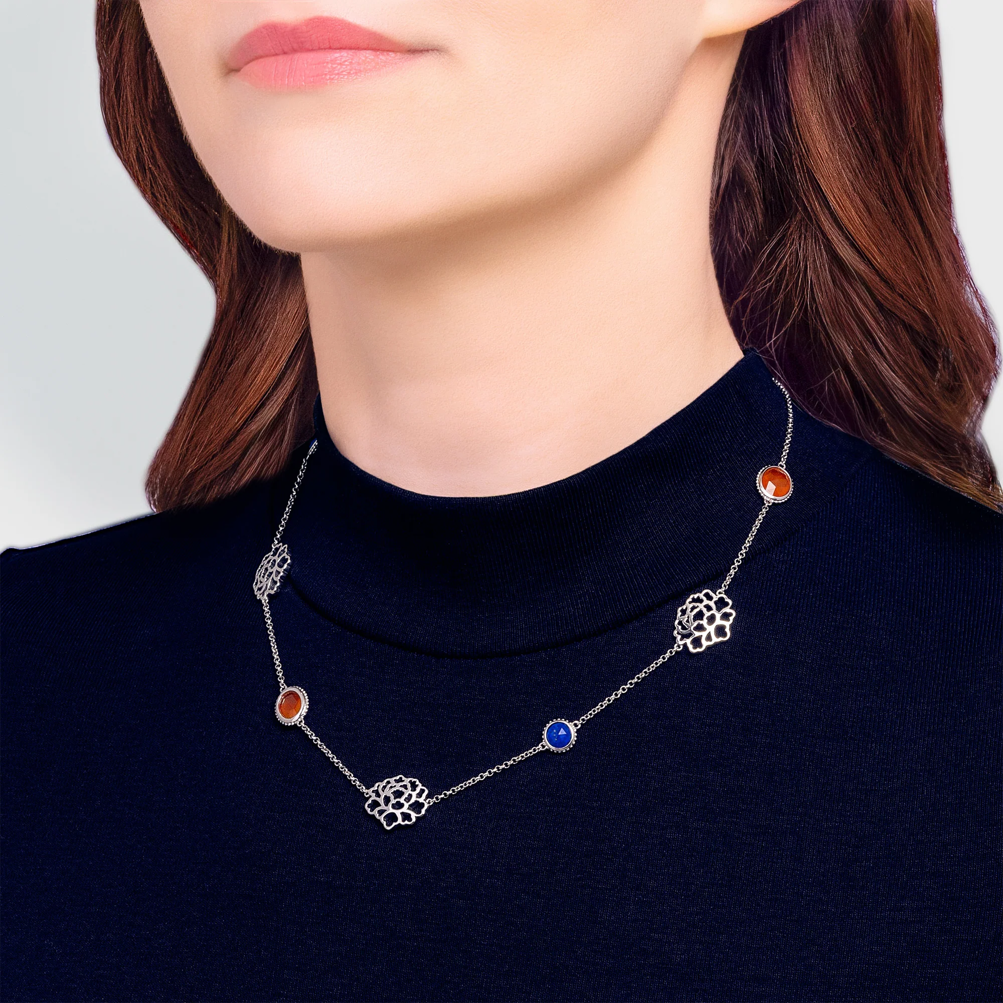 Majestic Tang Peony Necklace Silver - Image 3