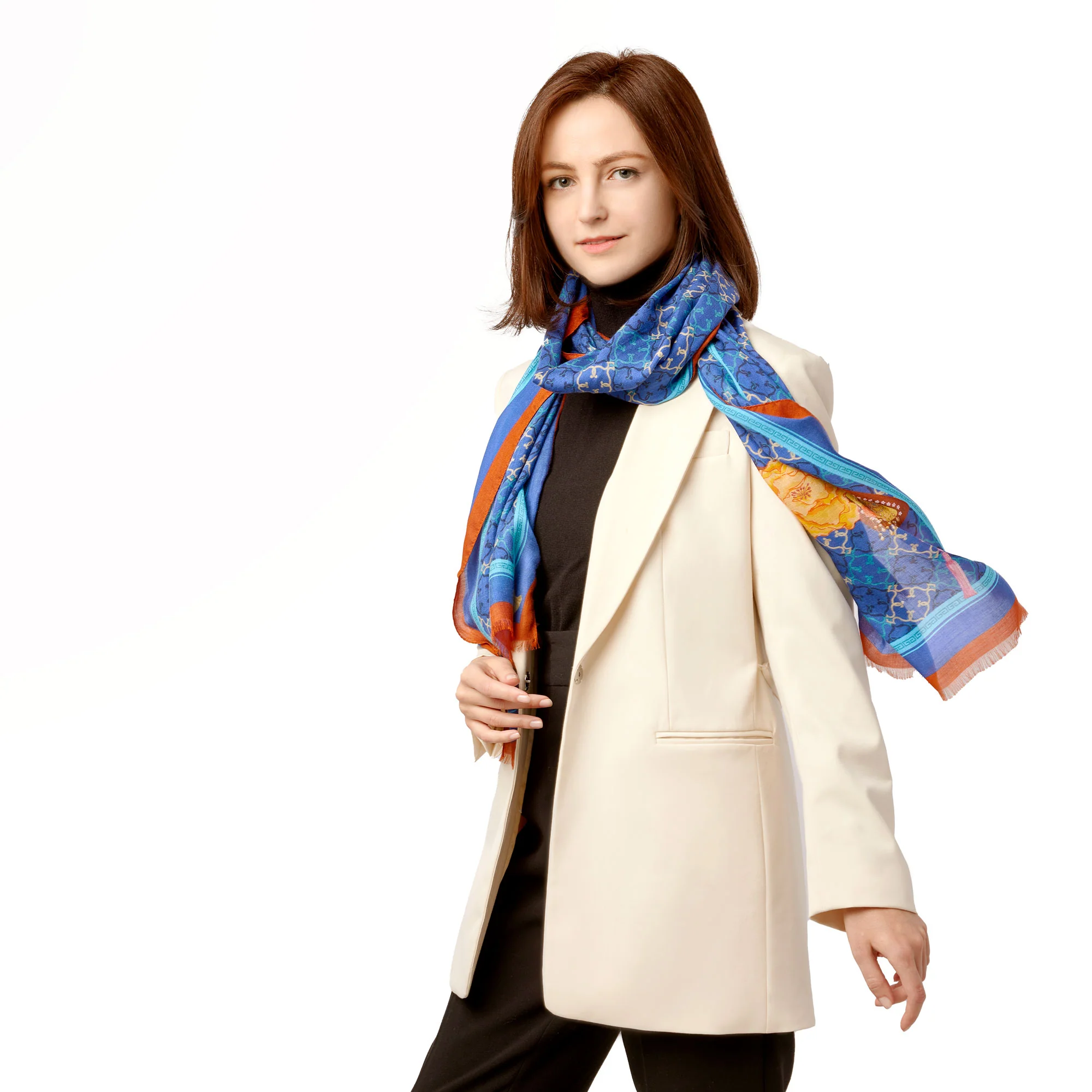 Manchurian Elegance Long Scarf - Blue - Image 5
