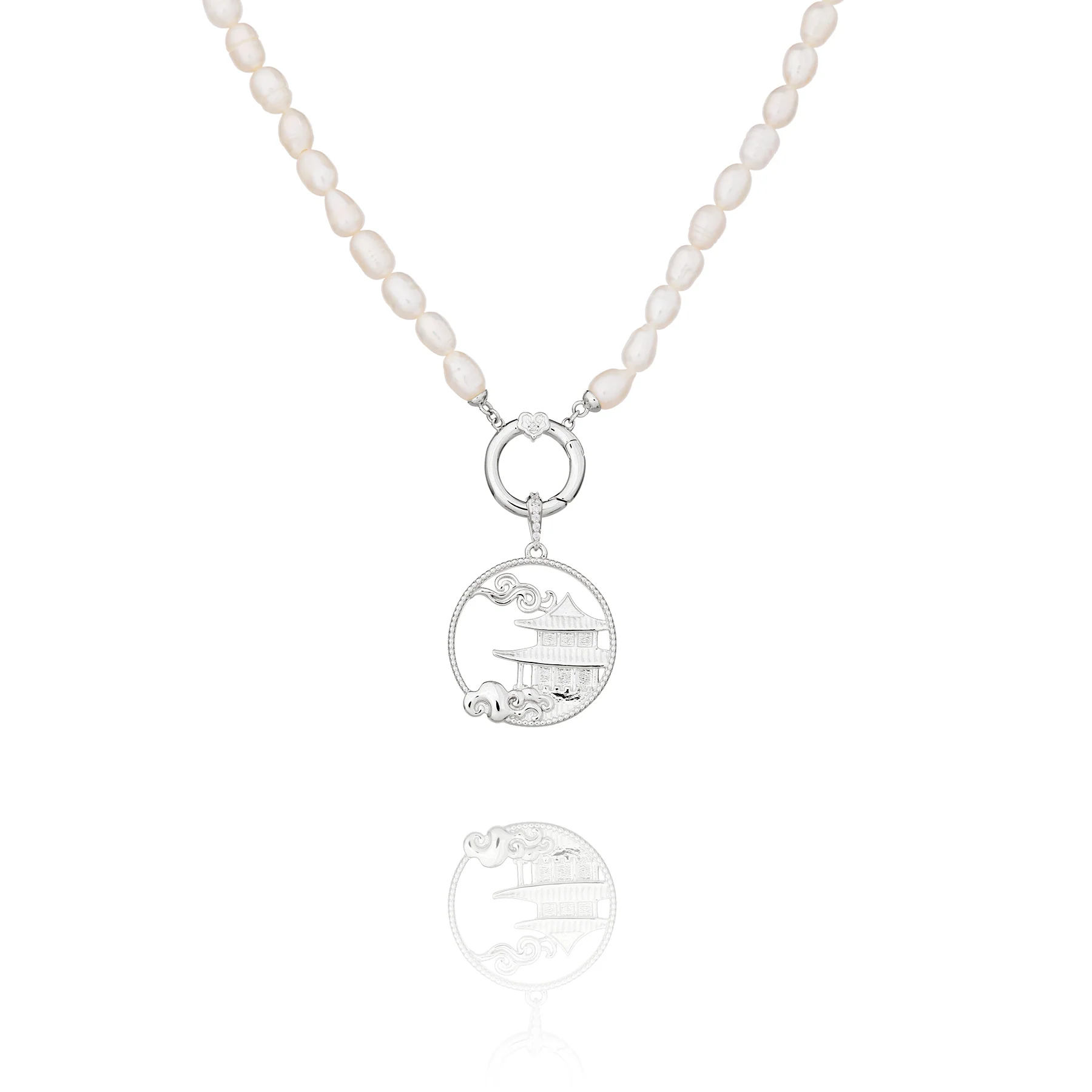 Pearl Charm Clasp Necklace Silver - Image 2