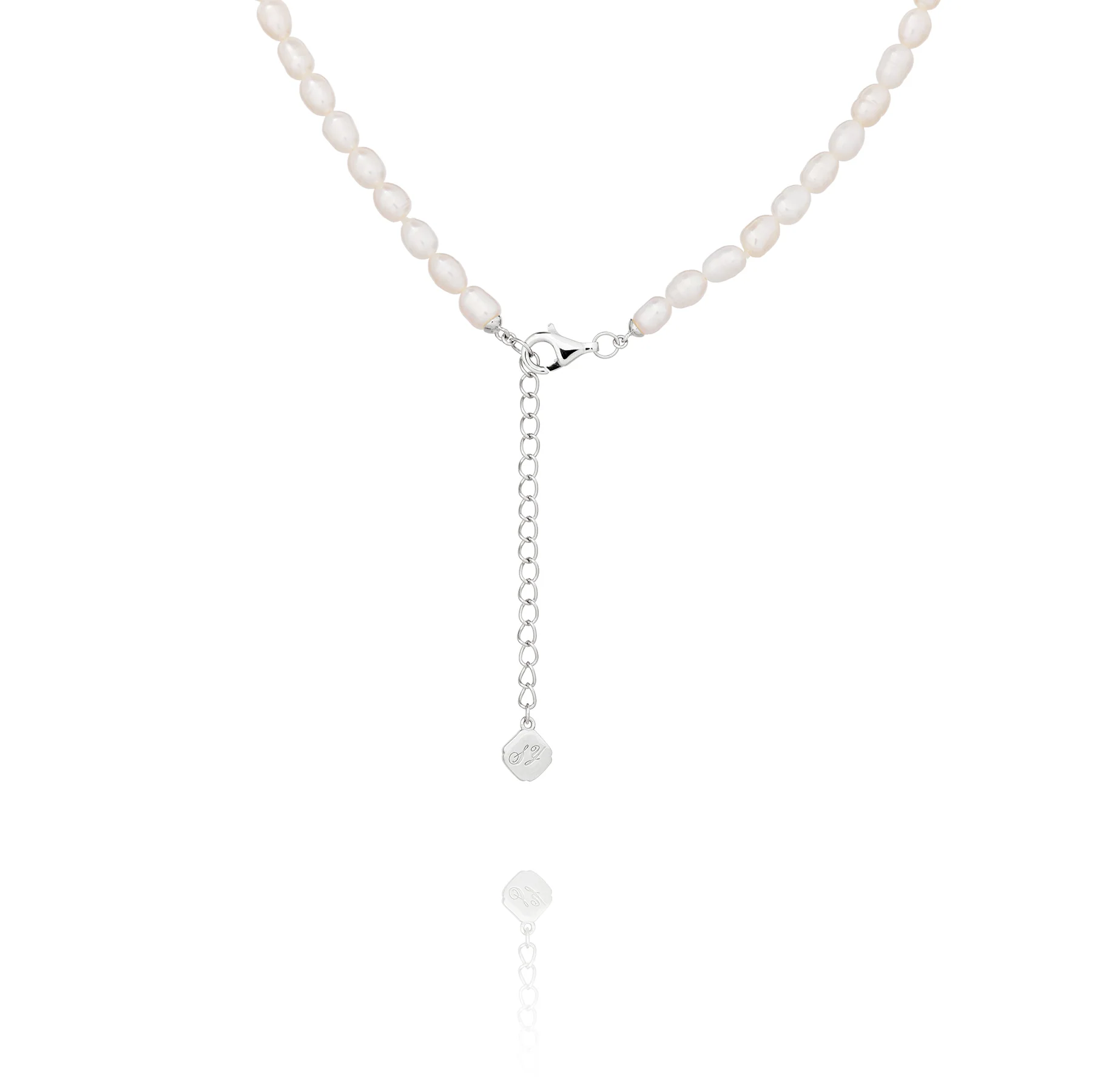 Pearl Charm Clasp Necklace Silver - Image 3