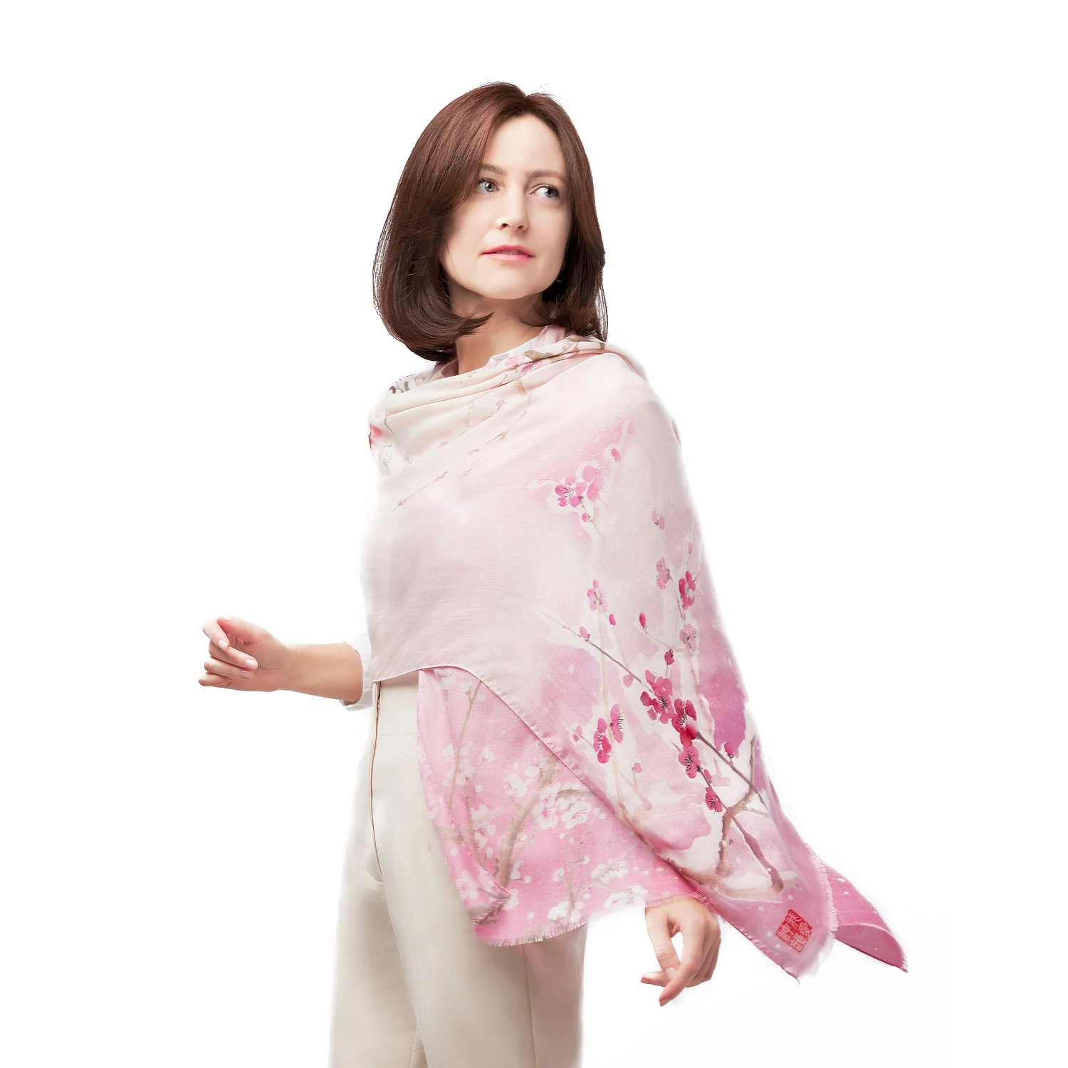 Plum Blossom 100% Cashmere Scarf - Pink - Image 5