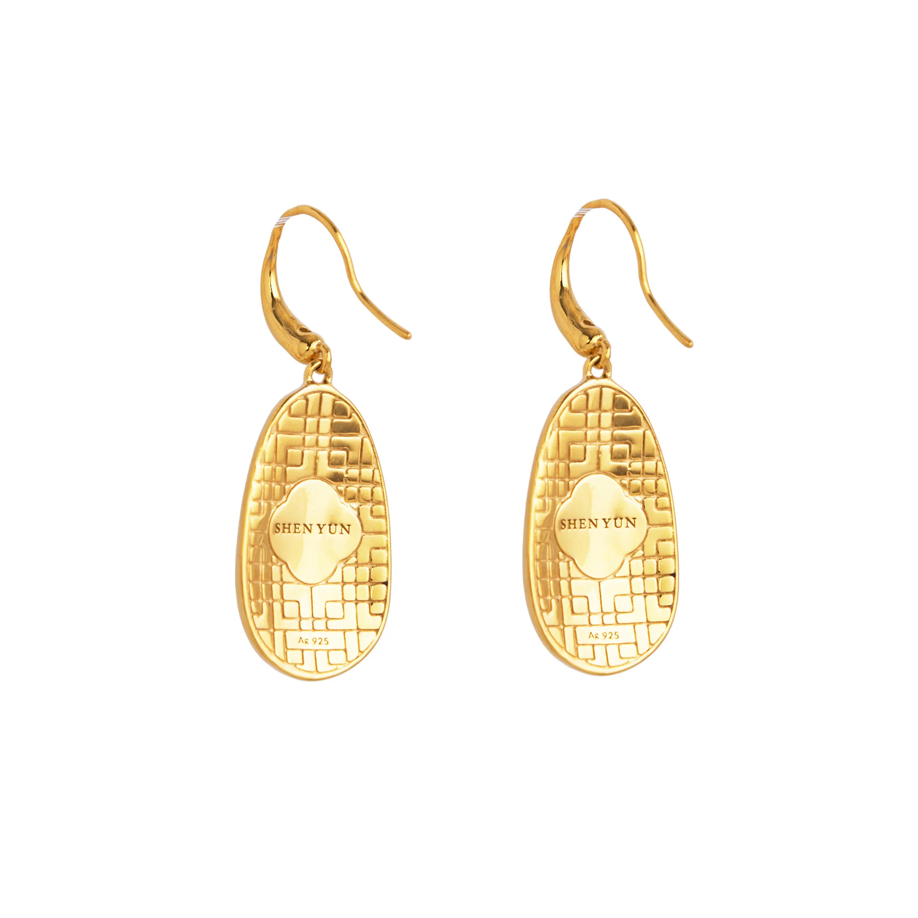 Plum Blossom Mosaic Mother of Pearl Earrings Gold - Image 4
