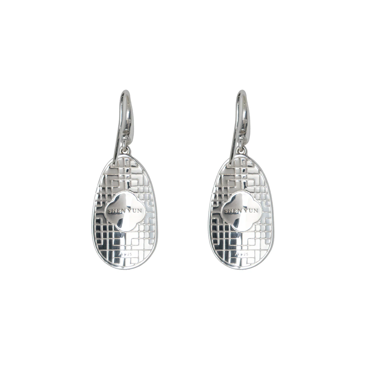 Plum Blossom Mosaic Mother of Pearl Earrings Silver - Image 3