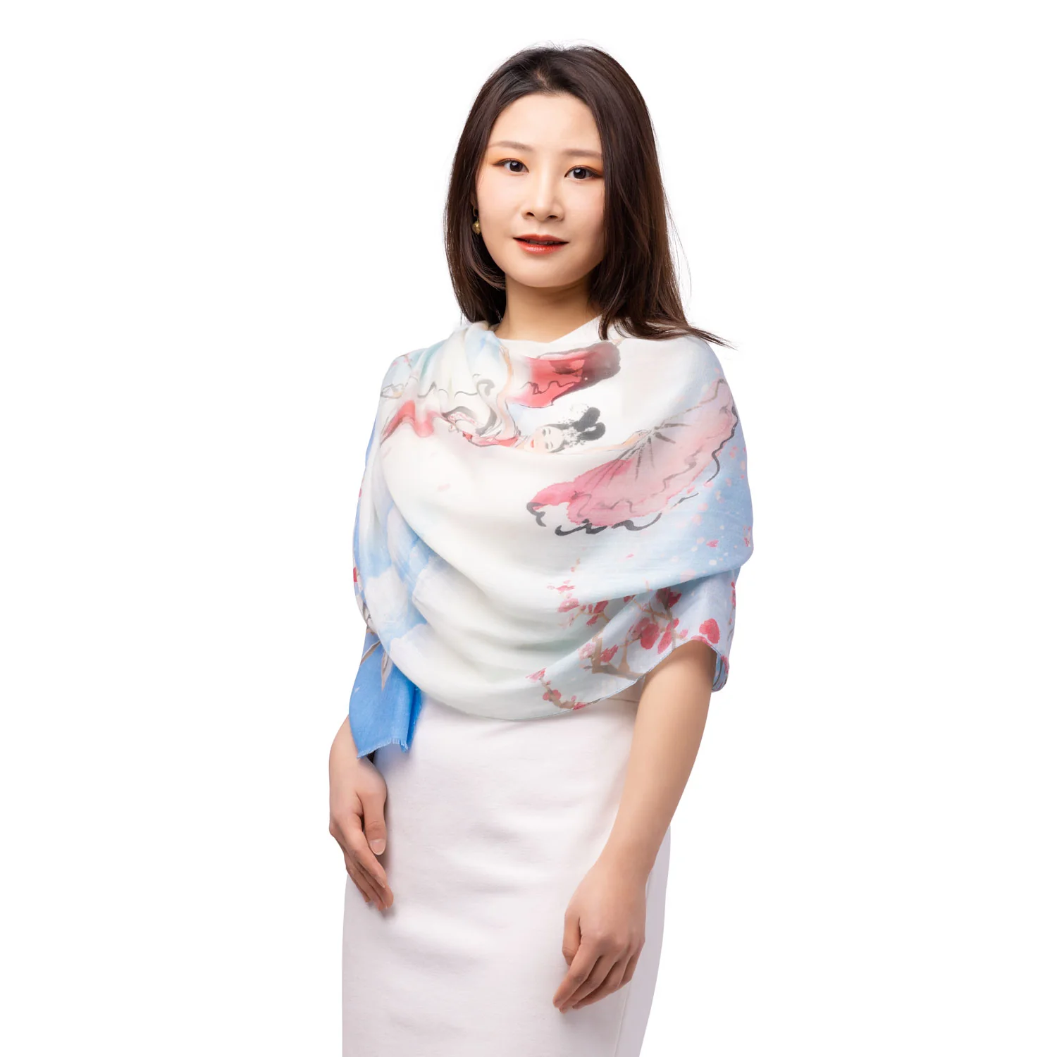 Plum Blossom Scarf - Light Blue - Image 5