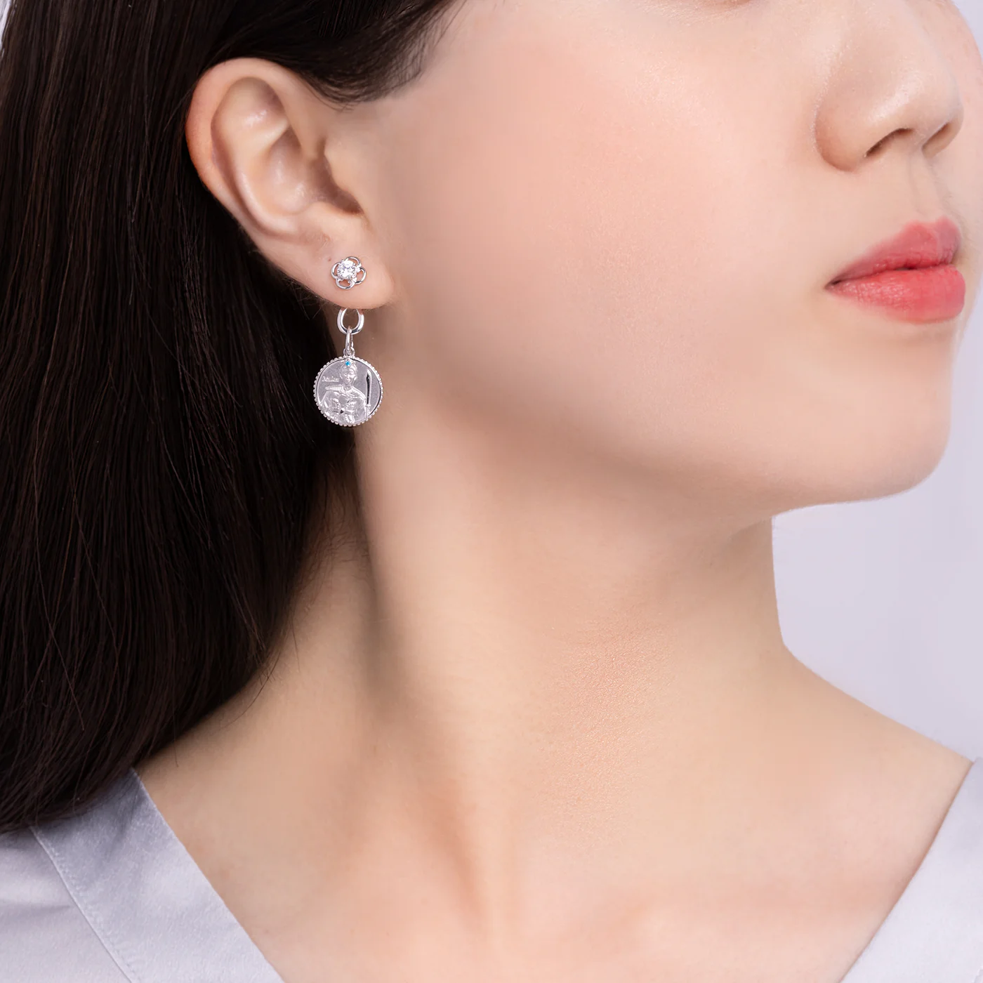 Ruyi Charm Hoop Earrings Silver - Image 5