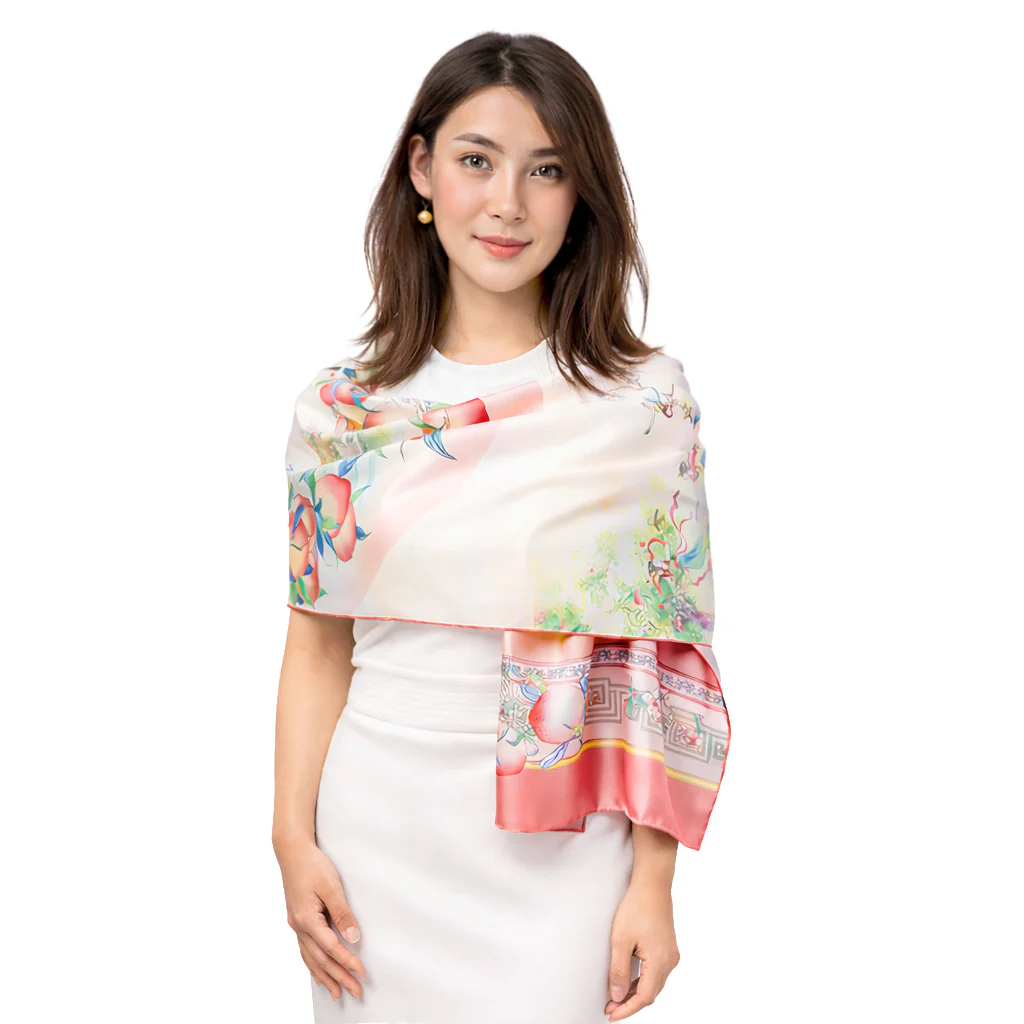 The Peaches of Immortality Long Silk Scarf - Image 4