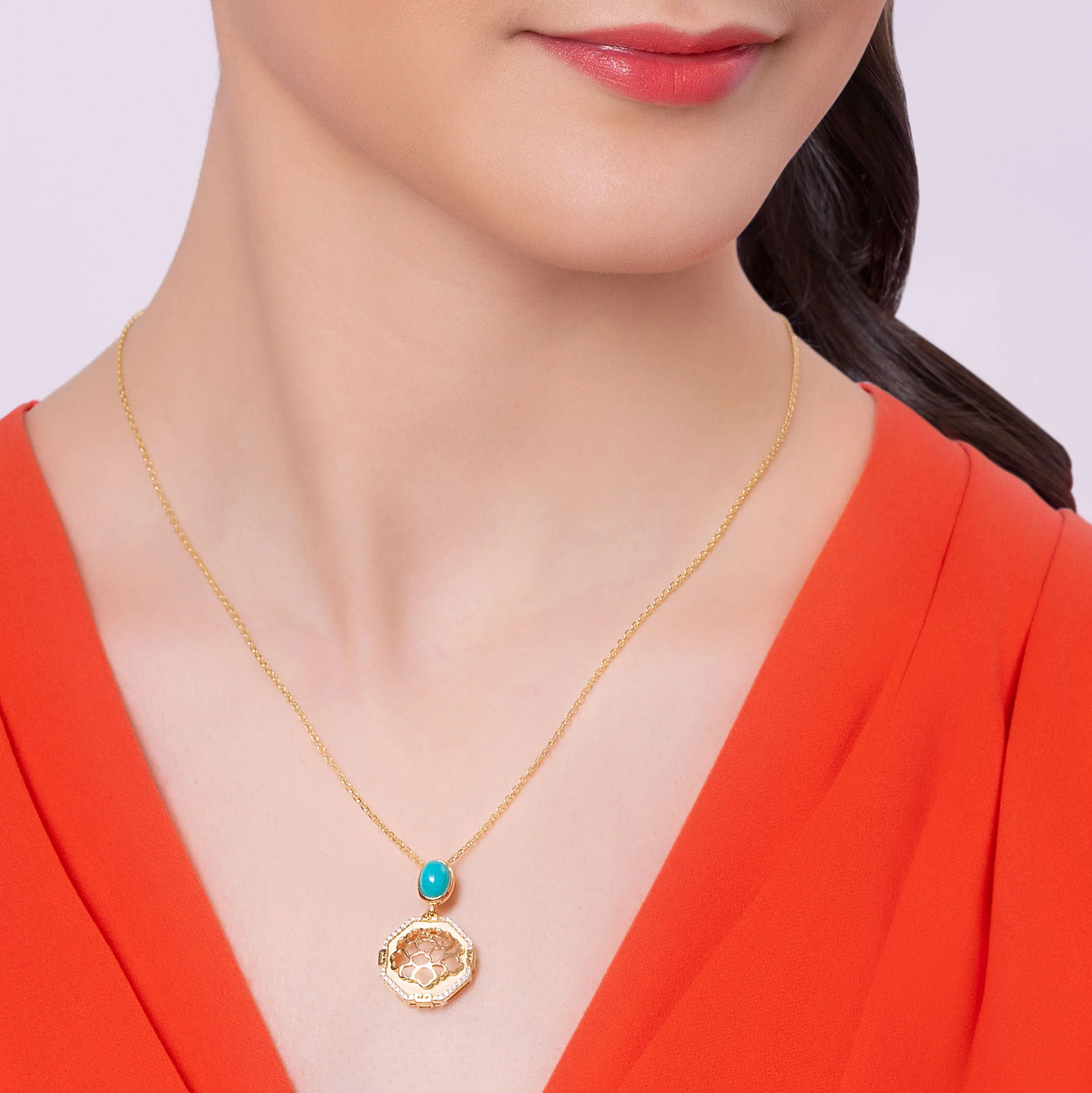 The Tang Elegance Necklace 18kt Yellow Gold with Blue Chalcedony - Image 5